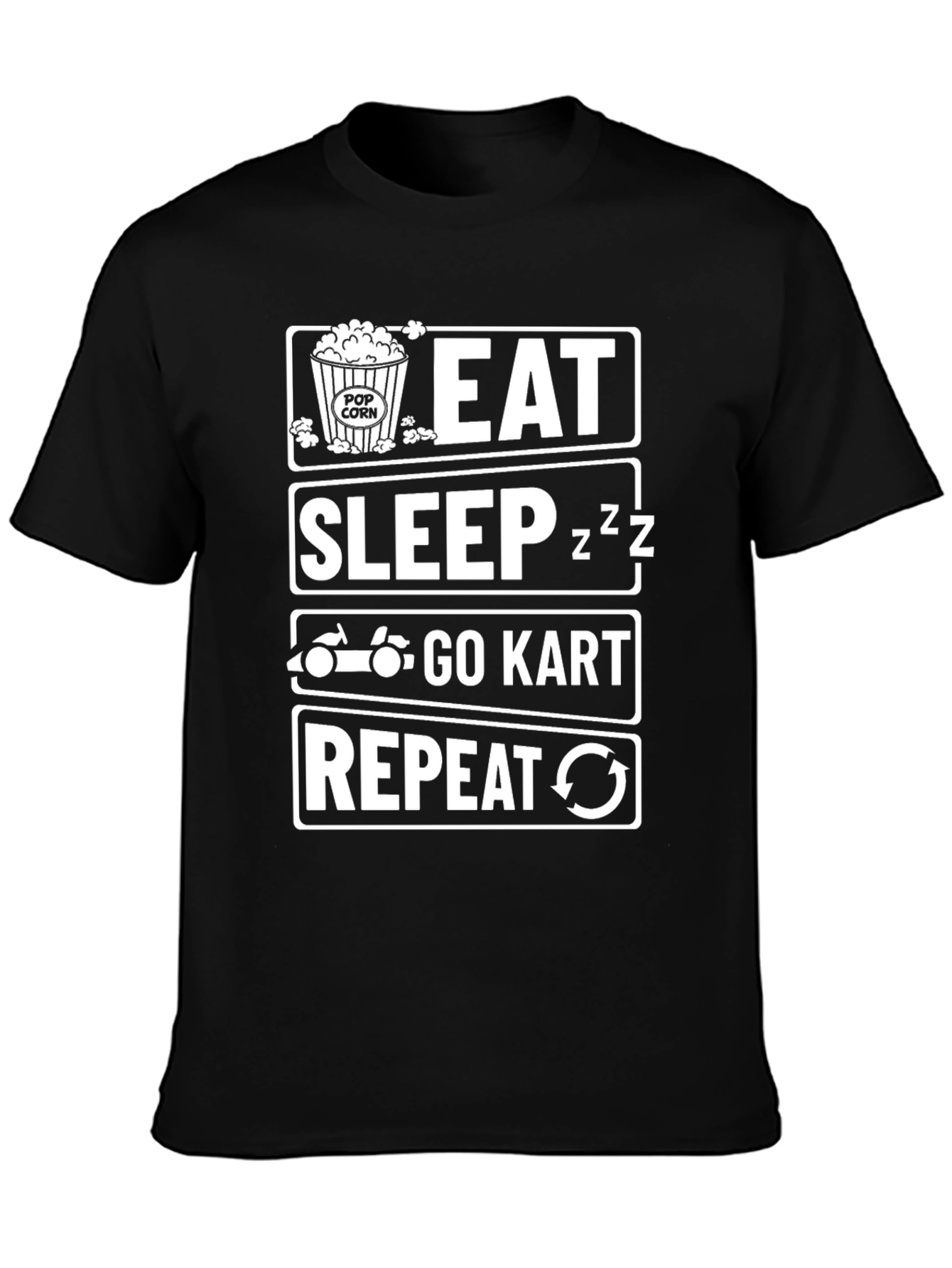 Black Eat Sleep Go Kart Repeat Graphic Tee view 3
