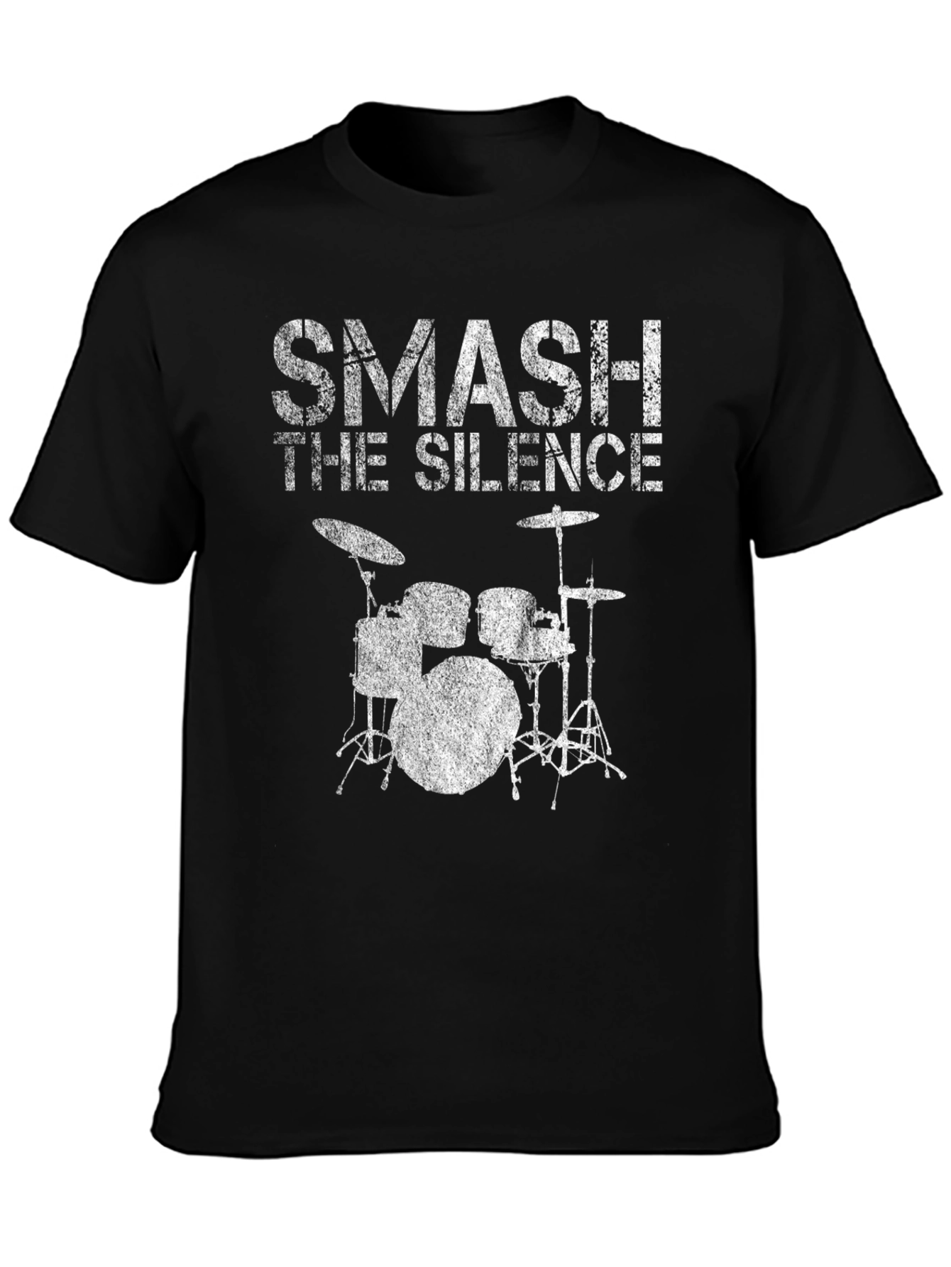 Black Smash the Silence Drum Set Black Graphic T-Shirt view 3