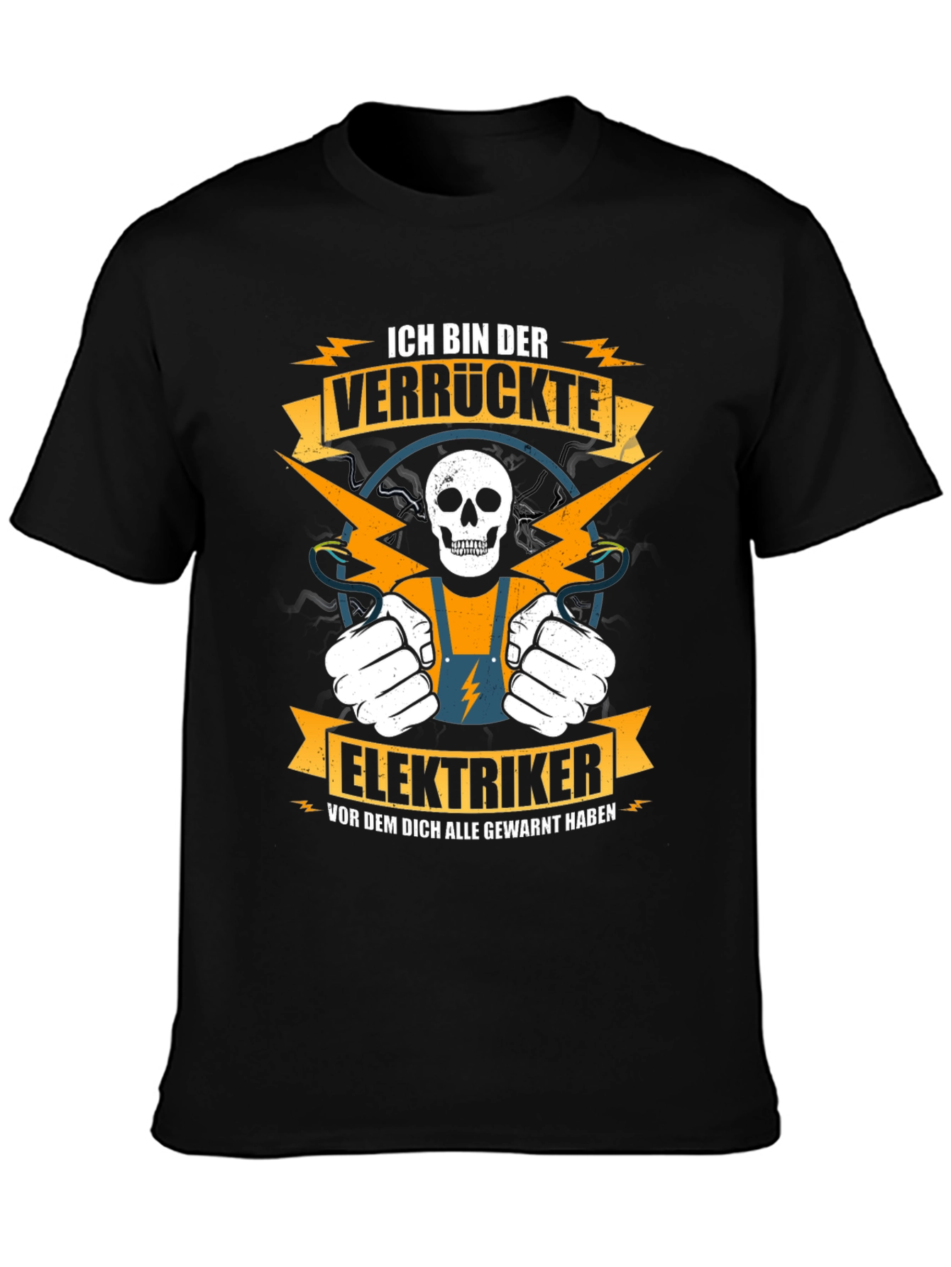 Black Crazy Electrician T-Shirt - Funny Skull Design view 3
