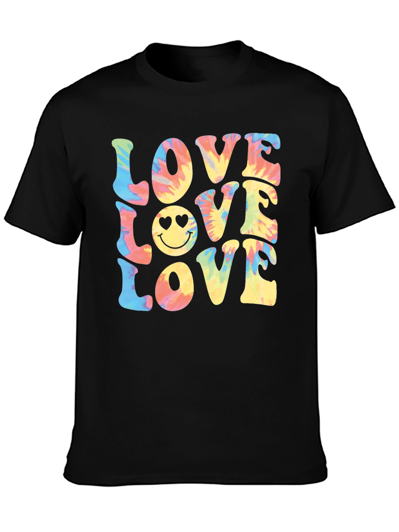 Black Tie-Dye Love Smiley Face T-Shirt view 3