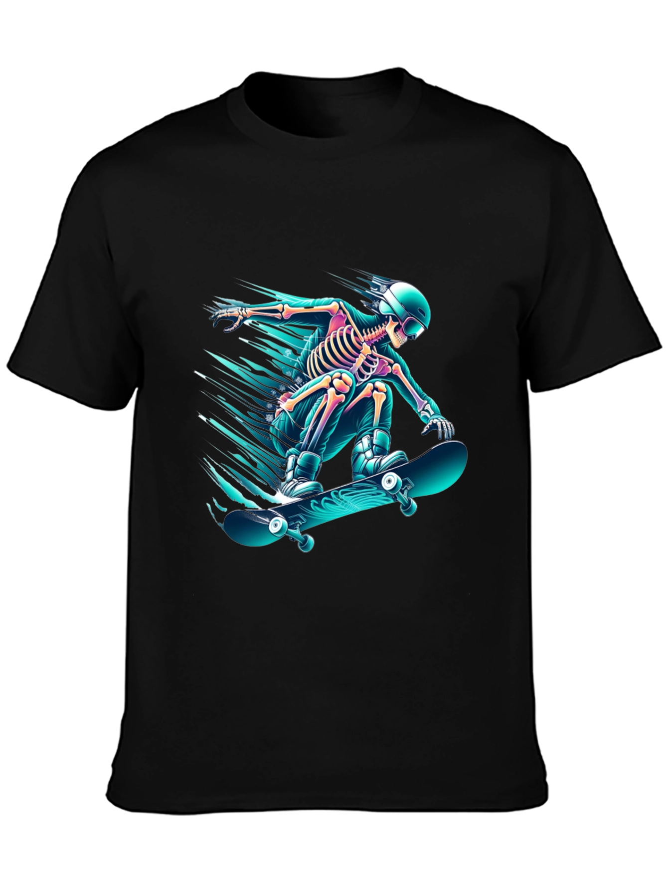 Black Skateboarding Skeleton Graphic Tee - Black Cotton Shirt view 3