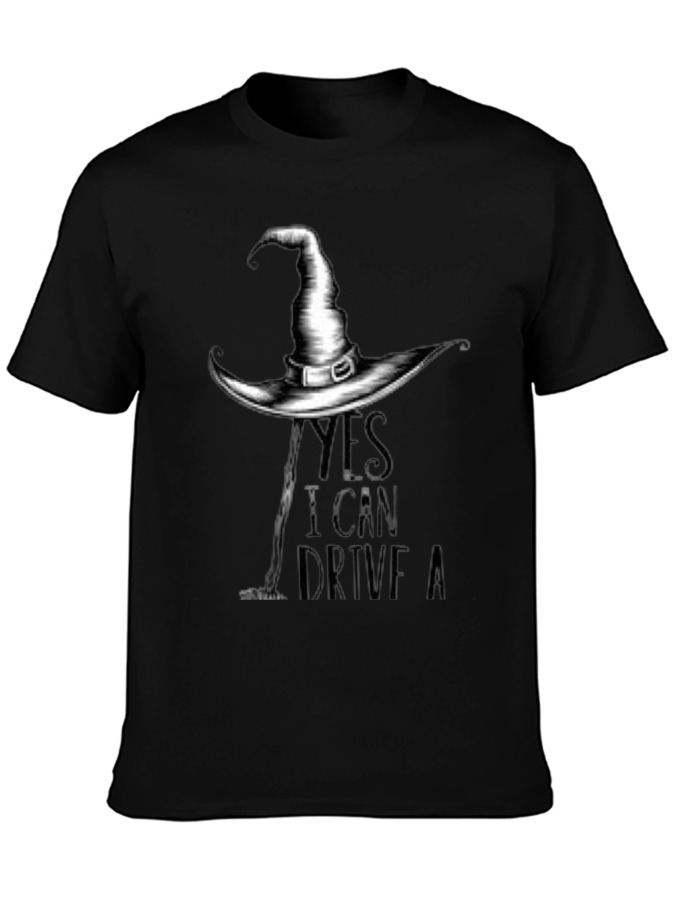 Black Witch Hat T-Shirt - Yes I Can Drive A Stick Tee view 3