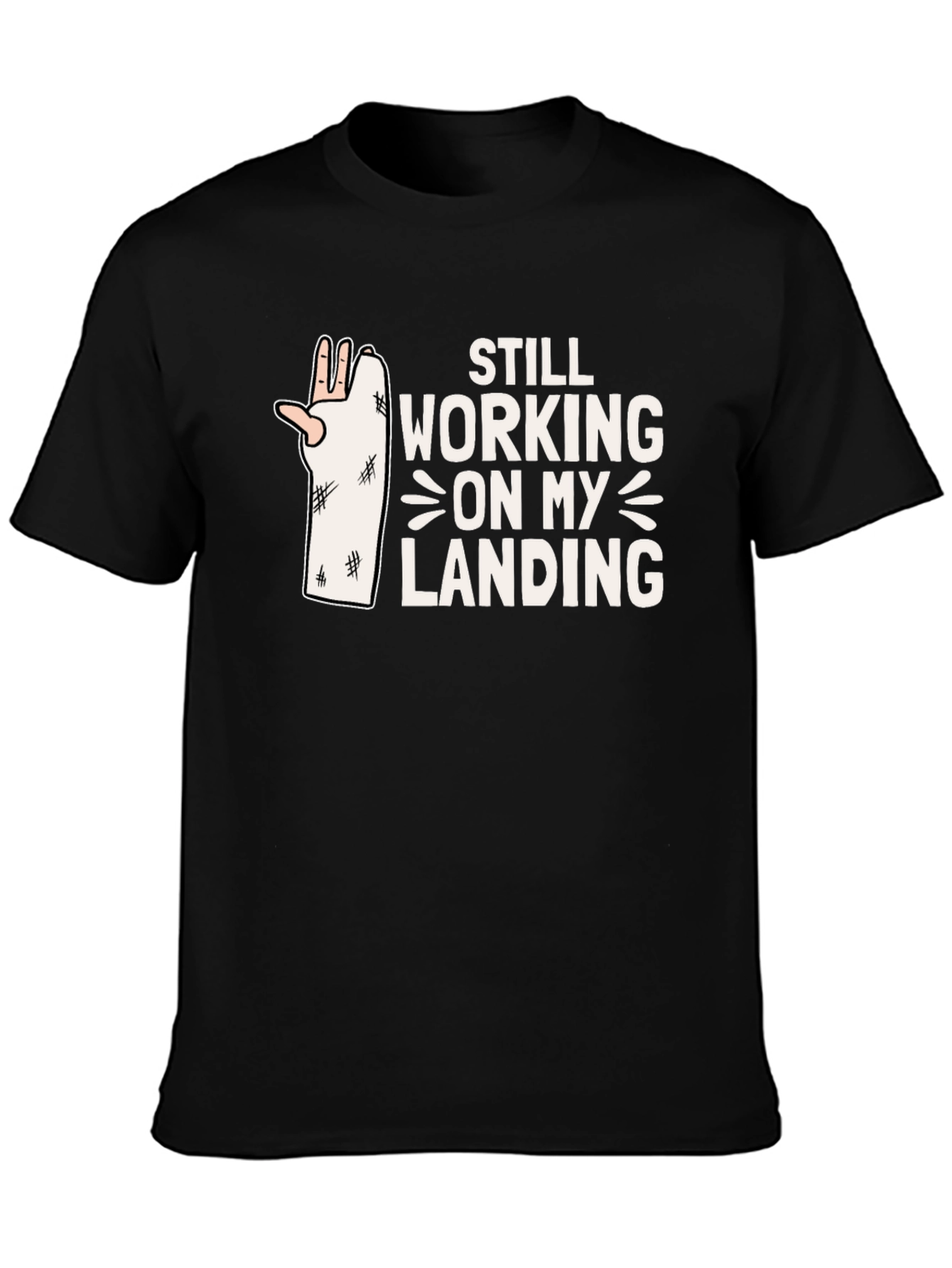 Black Still Working on My Landing T-Shirt view 3