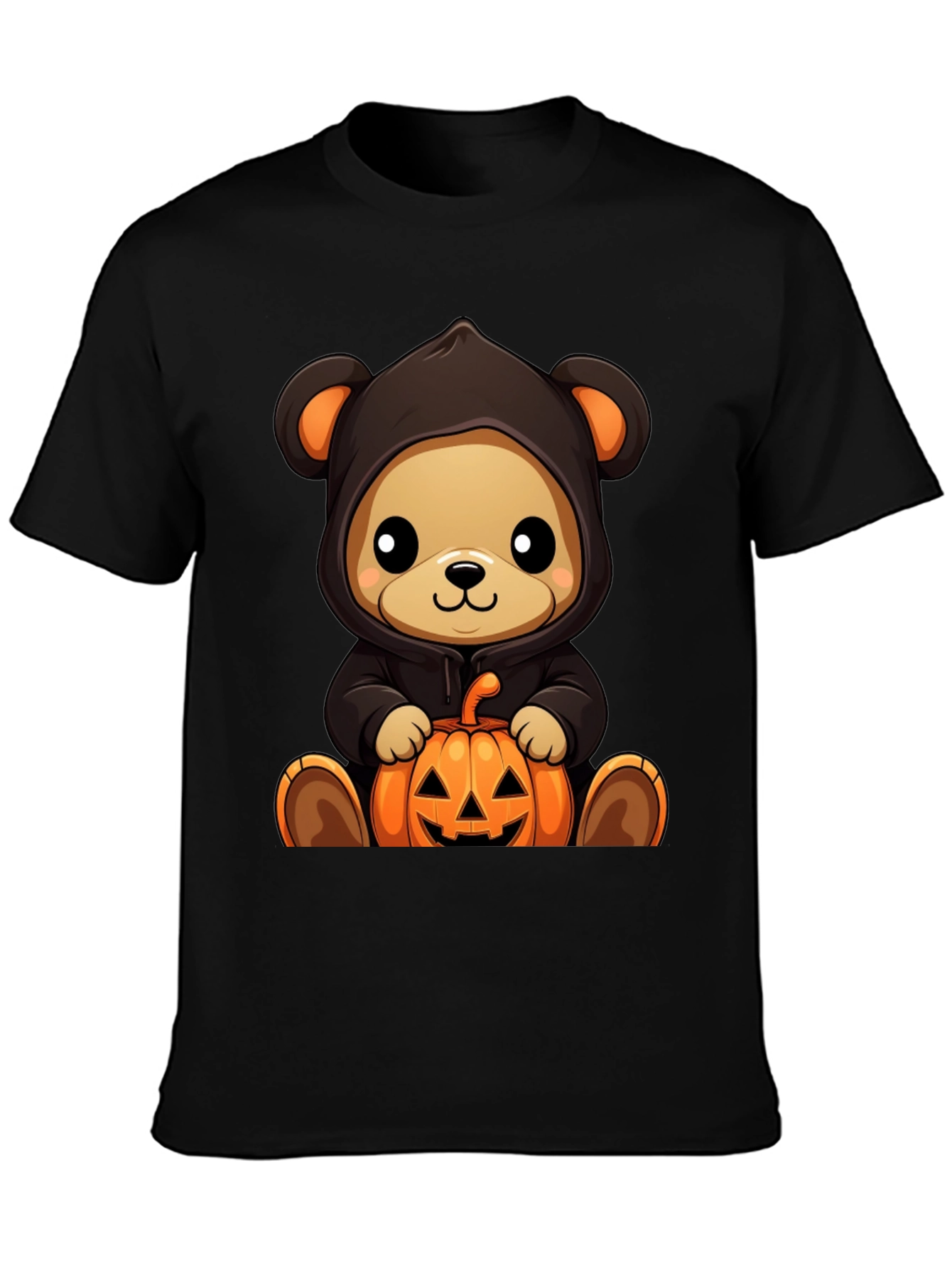 Black Halloween Teddy Bear Pumpkin T-Shirt view 3