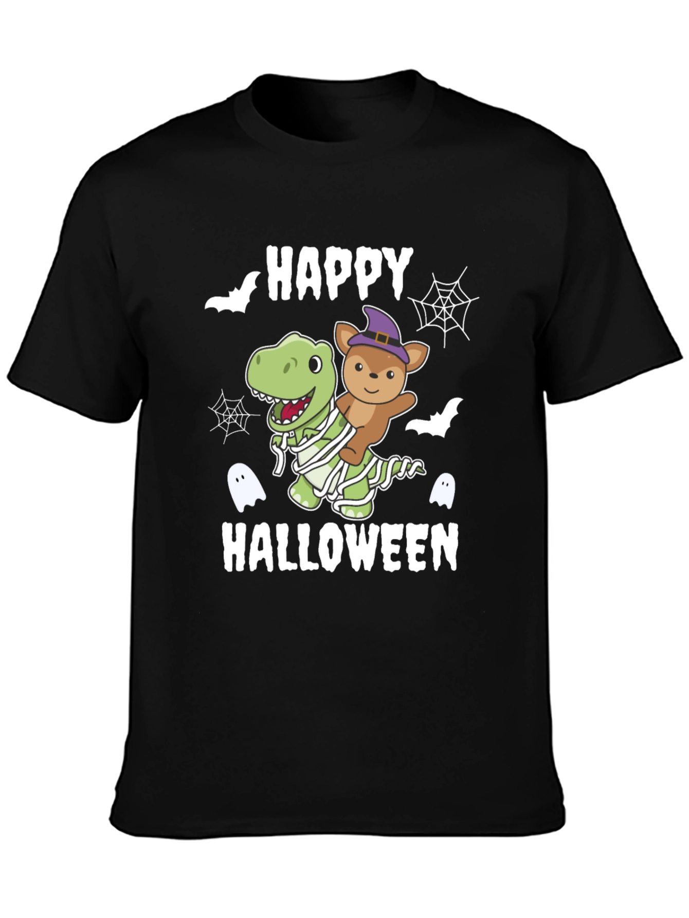 Black Happy Halloween Dinosaur & Teddy T-Shirt view 3