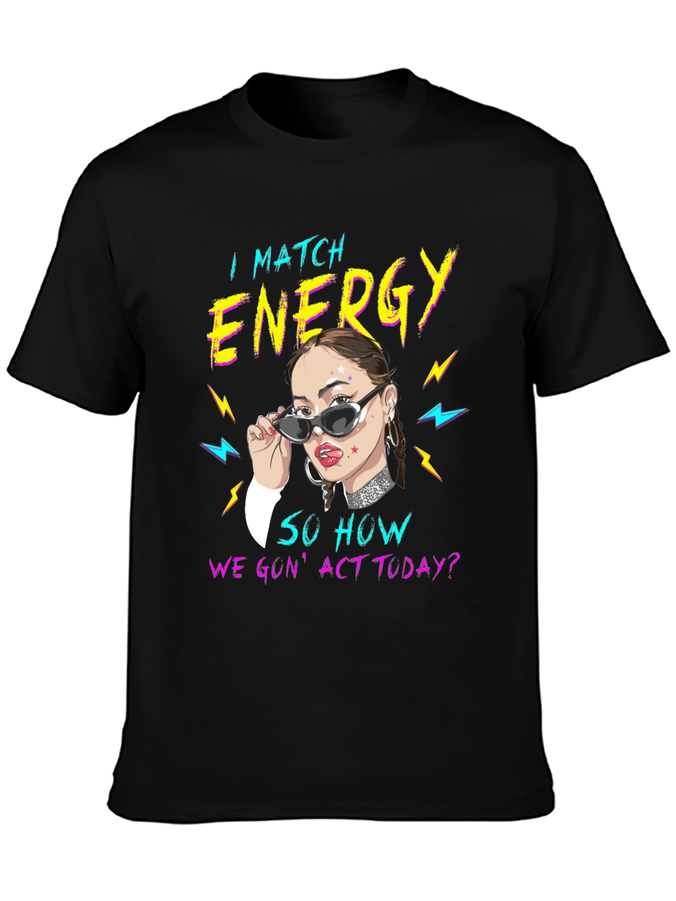 Black I Match Energy Graphic Tee - Black Unisex T-Shirt view 3
