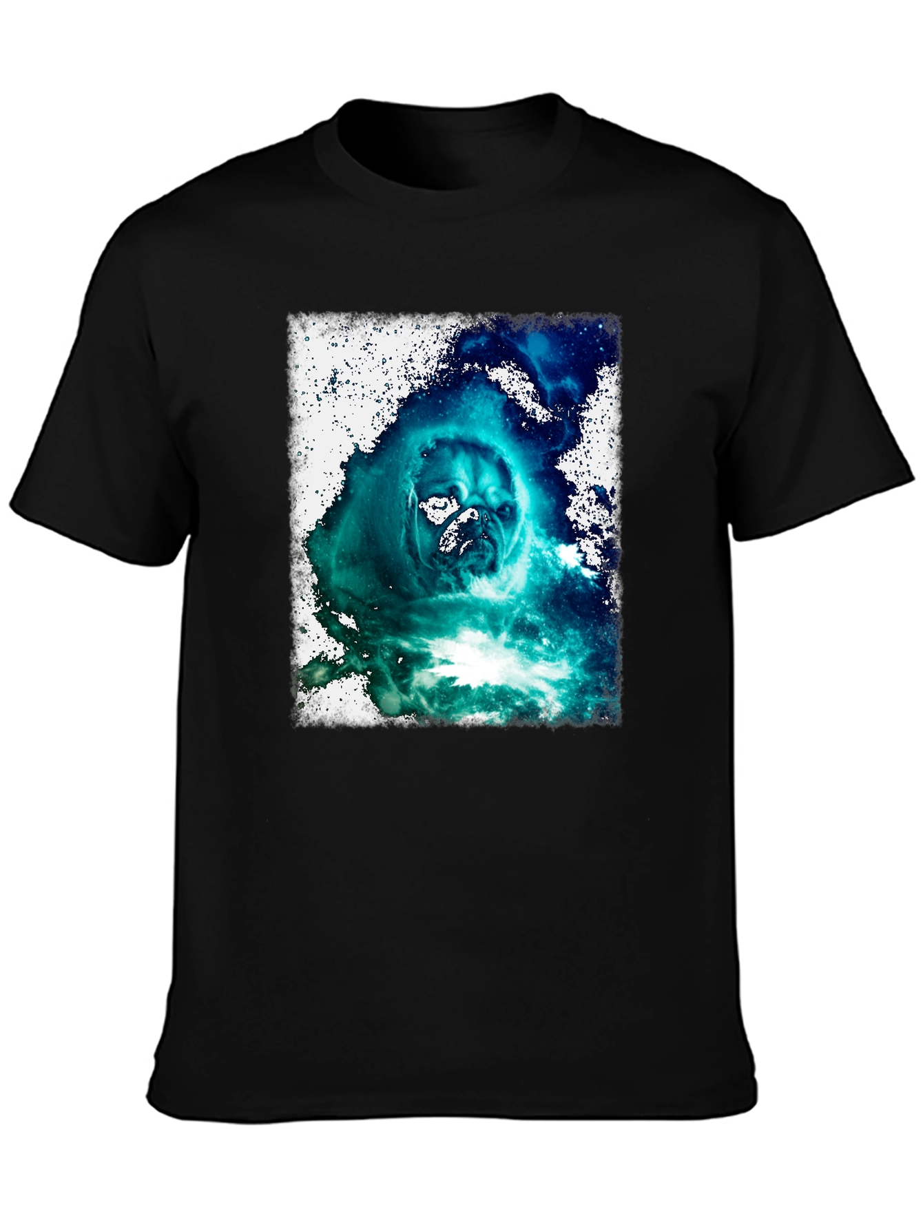 Black Cosmic Pug Graphic Black T-Shirt view 3