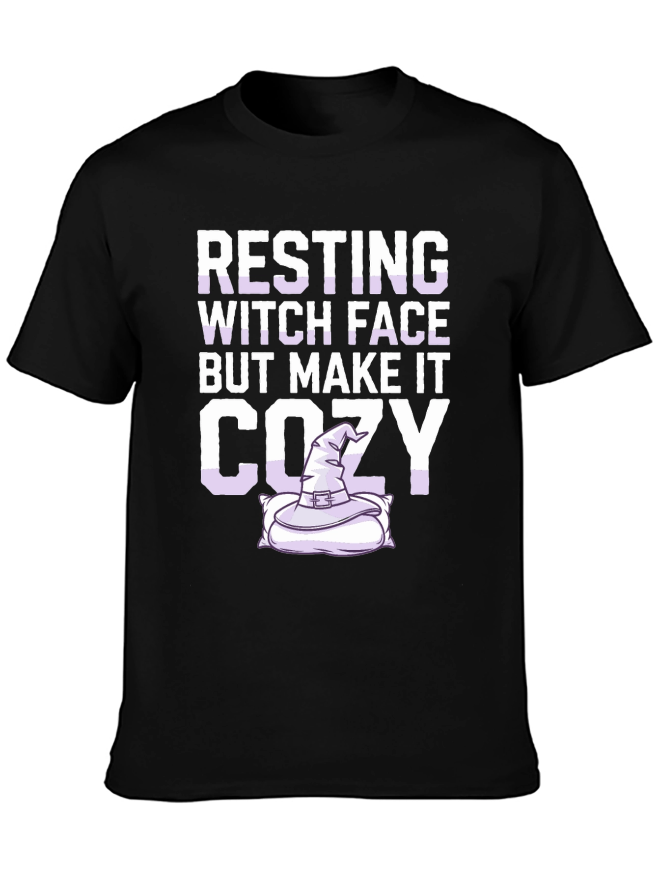 Black Resting Witch Face Cozy T-Shirt - Halloween Apparel view 3