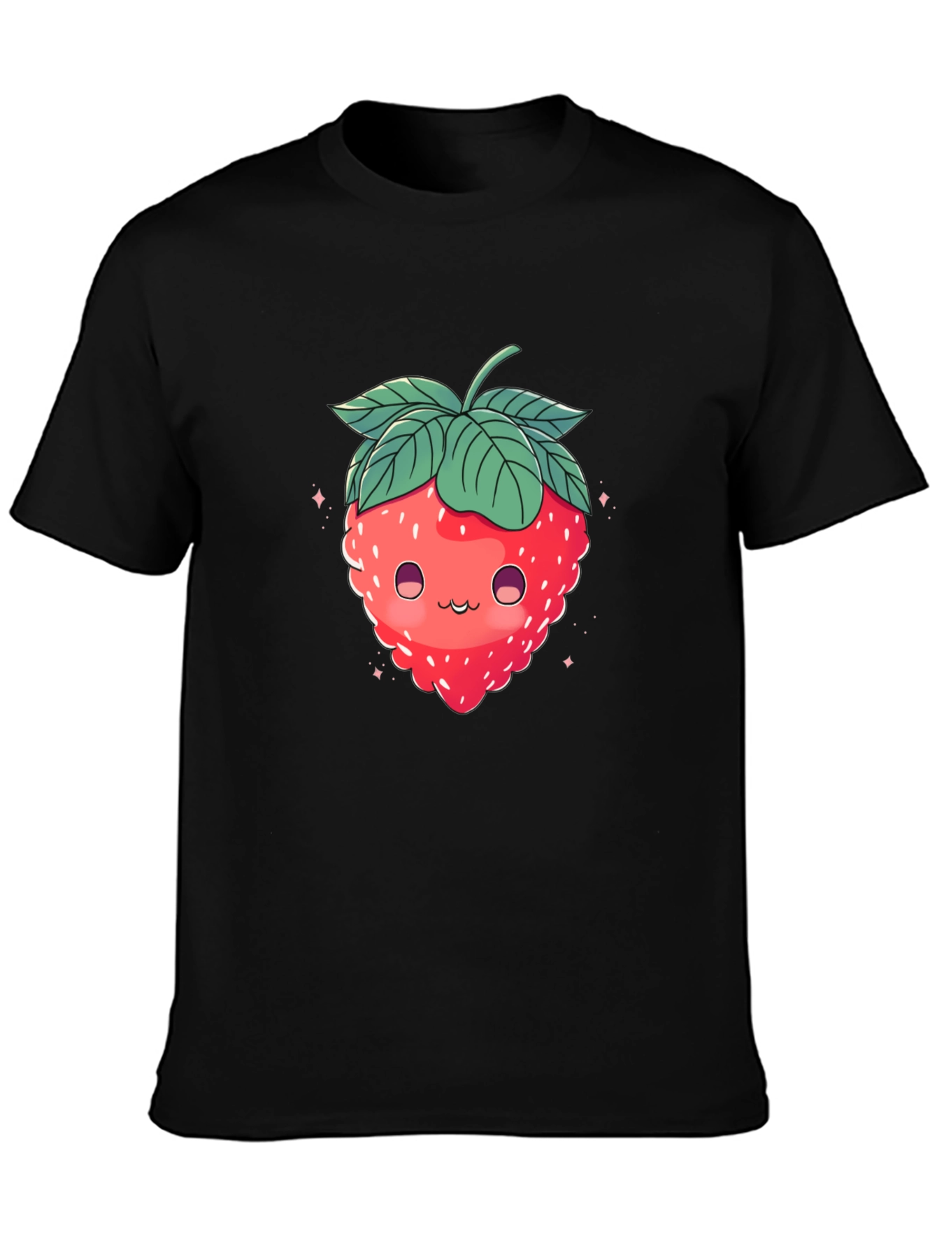 Black Cute Strawberry Graphic Black T-Shirt view 3