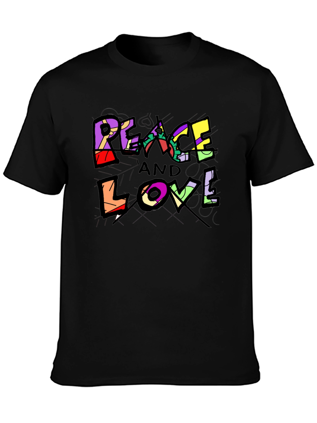 Black Peace and Love Graphic Tee - Black Unisex T-Shirt view 3