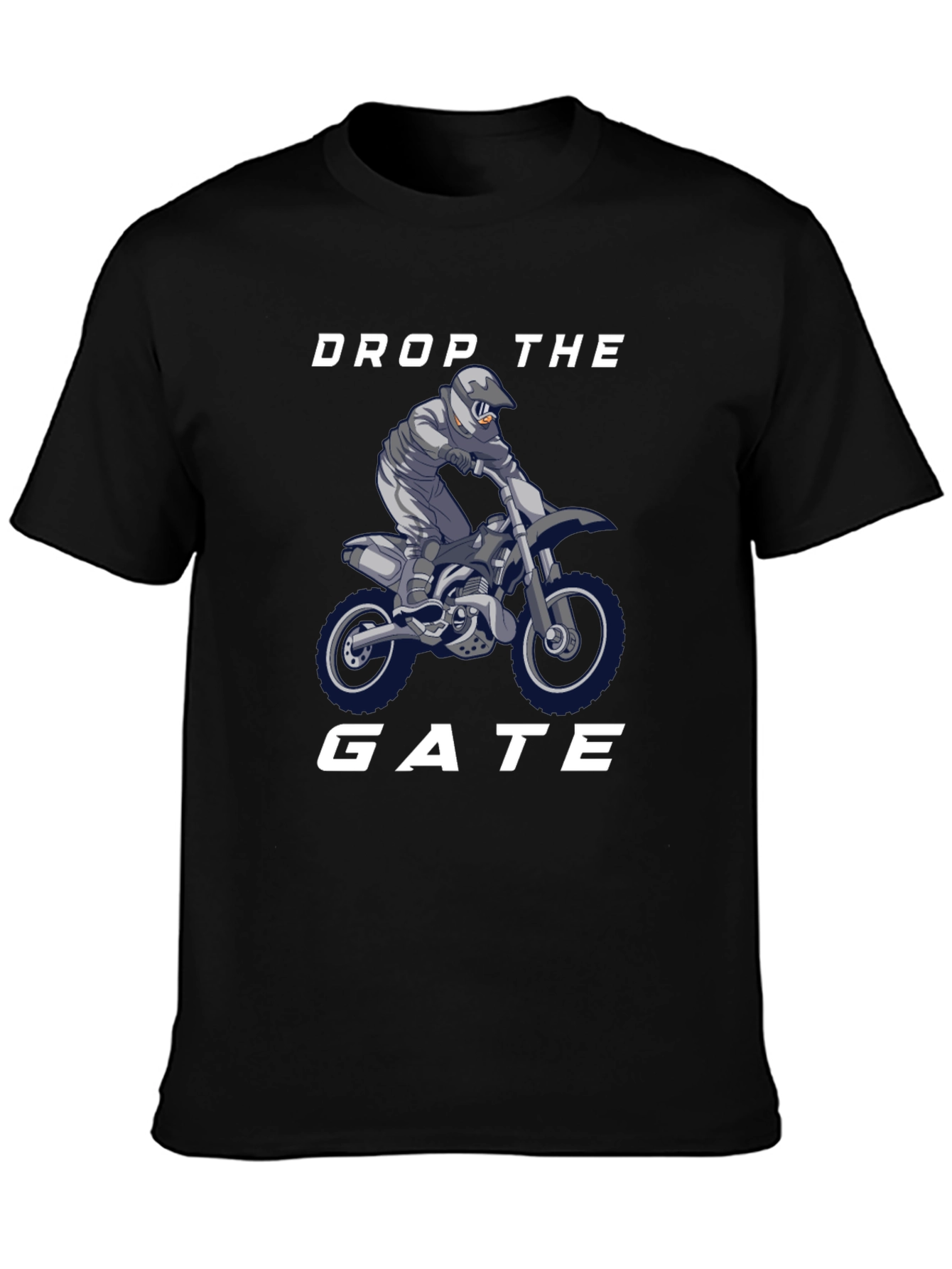 Black Drop the Gate T-Shirt - Motocross Rider Design view 3