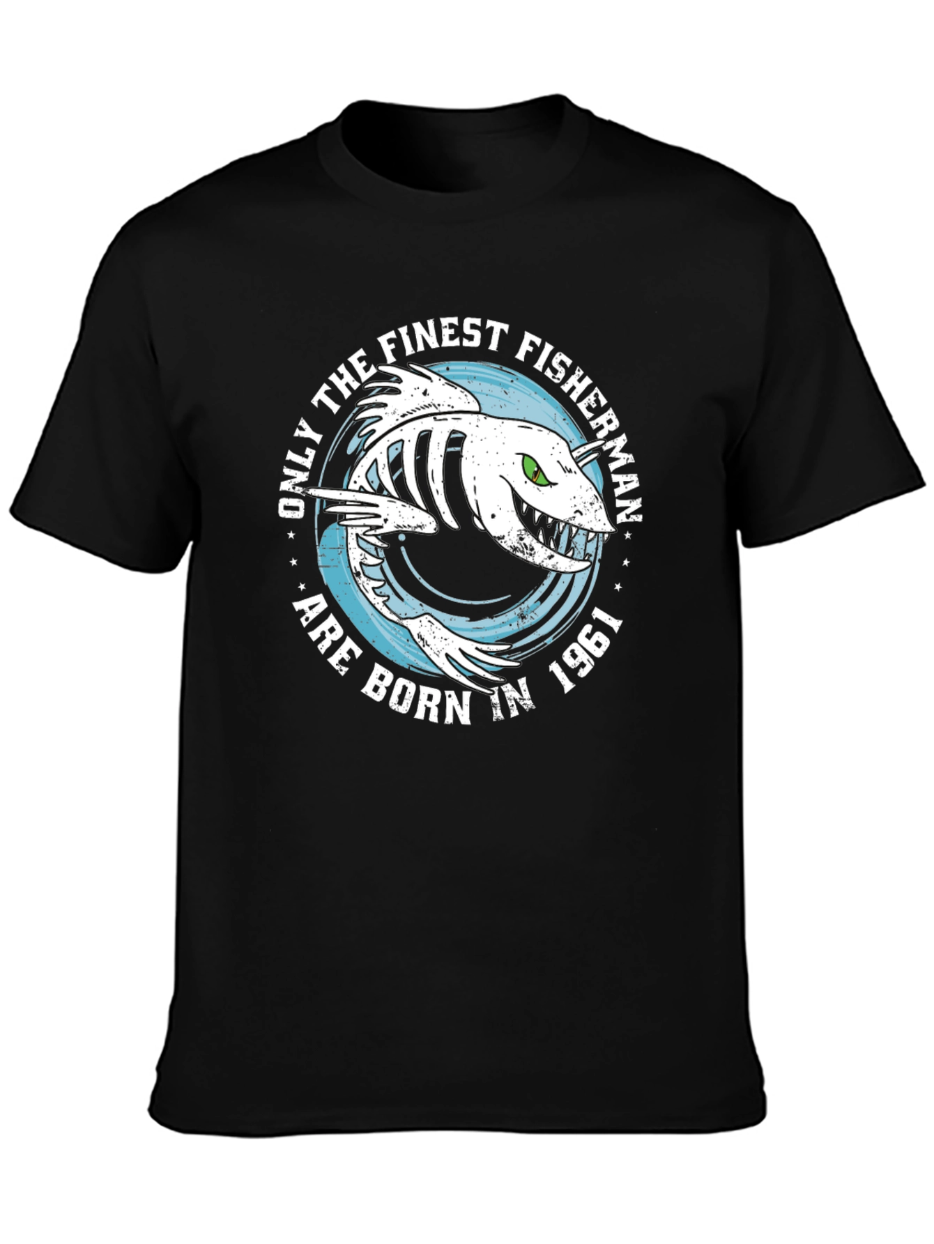 Black Finest Fisherman Born in 1961 Black T-Shirt view 3