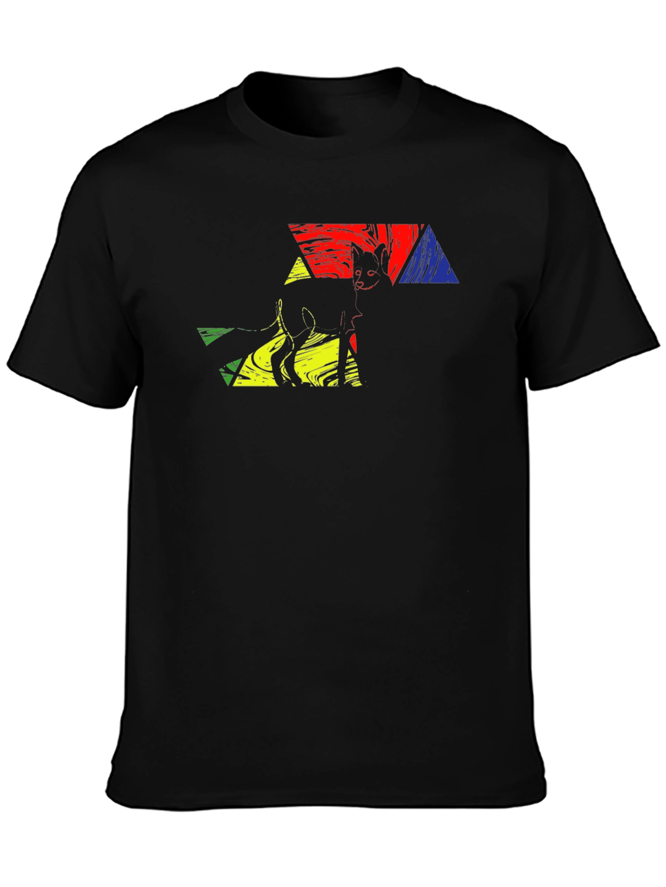 Black Abstract Cat Art Graphic T-Shirt view 3