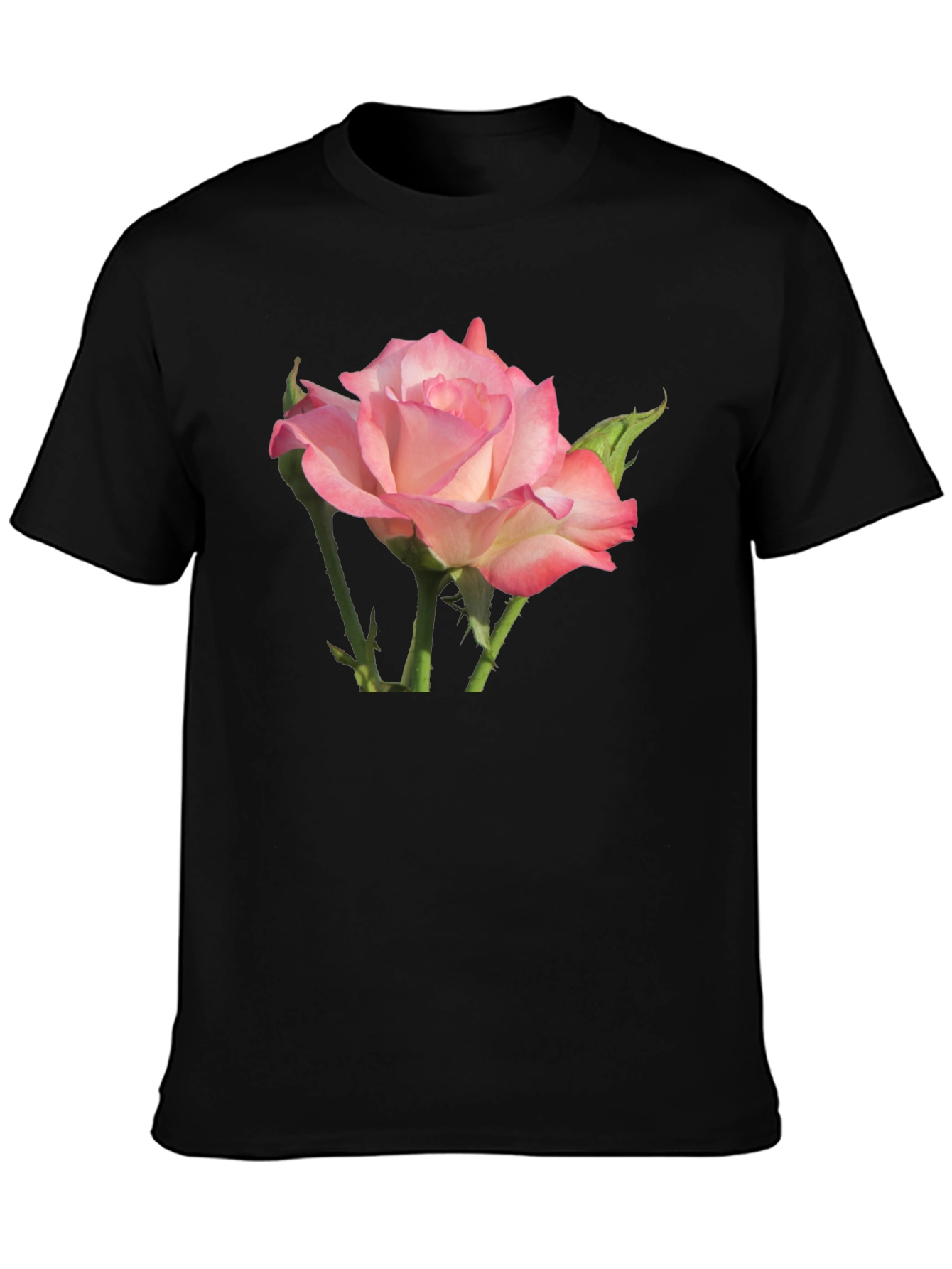 Black Pink Rose Graphic Black T-Shirt view 3