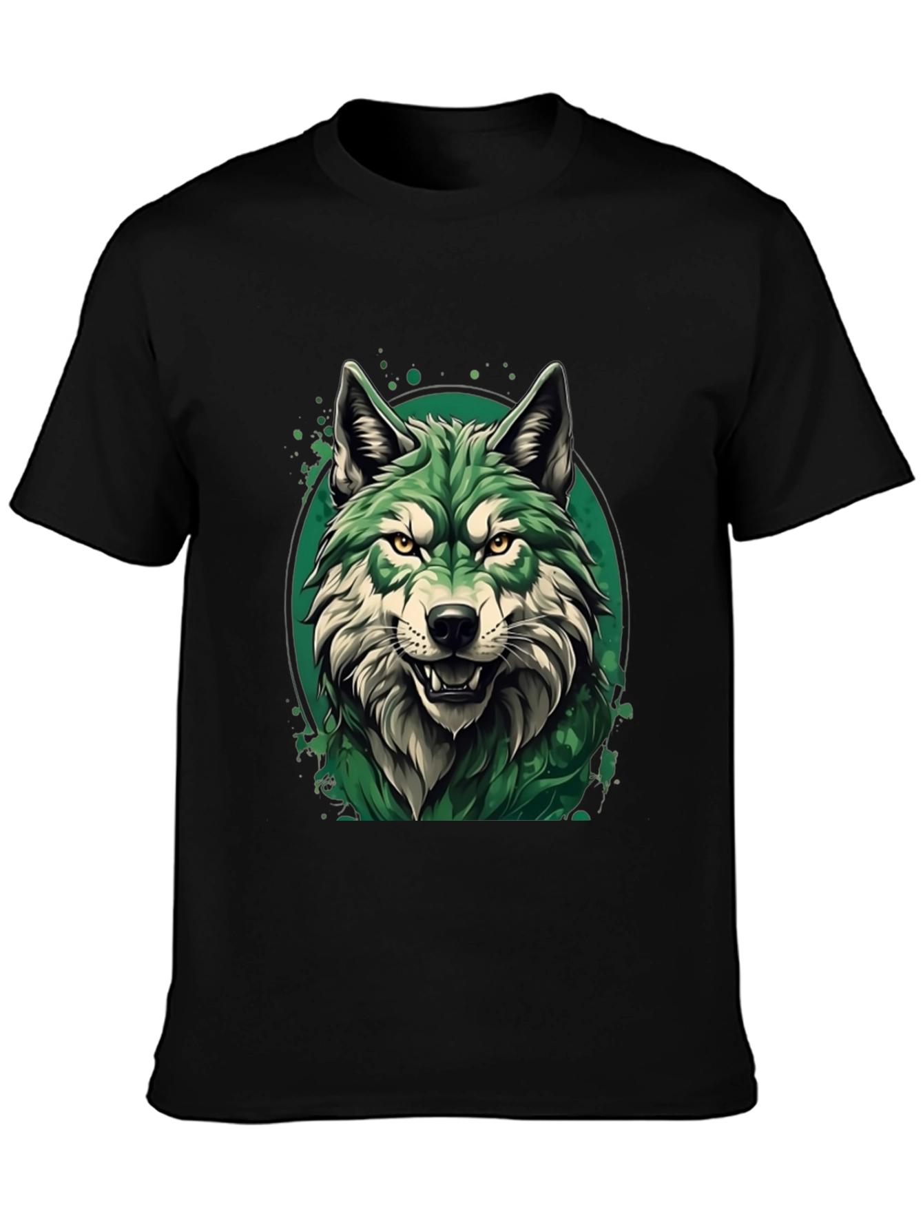 Black Green Wolf Graphic T-Shirt - Stylish Animal Tee view 3