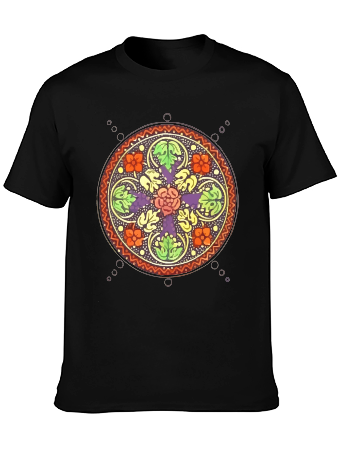 Black Floral Mandala Graphic Black T-Shirt view 3