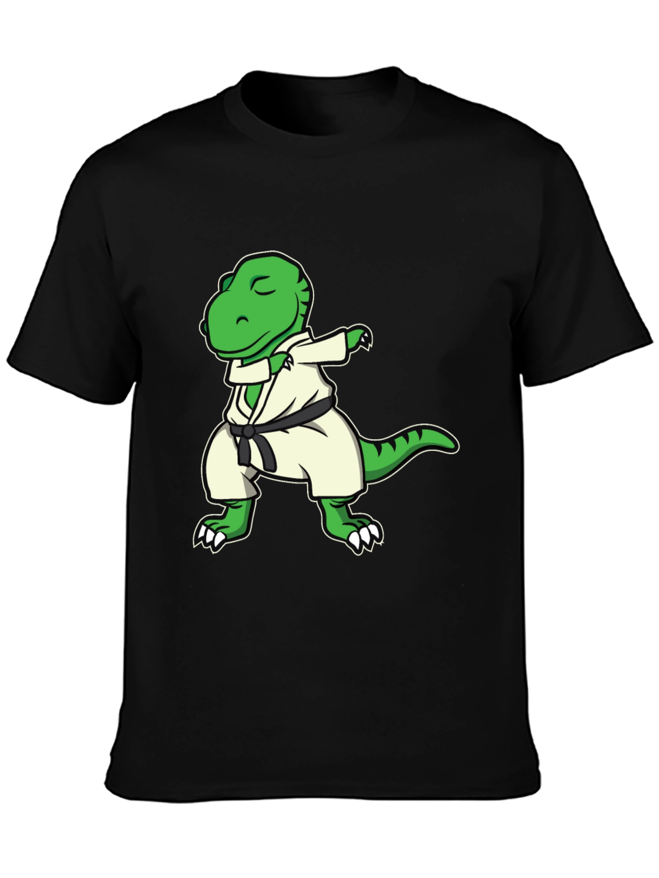 Black Dabbing Dinosaur Karate Black T-Shirt view 3