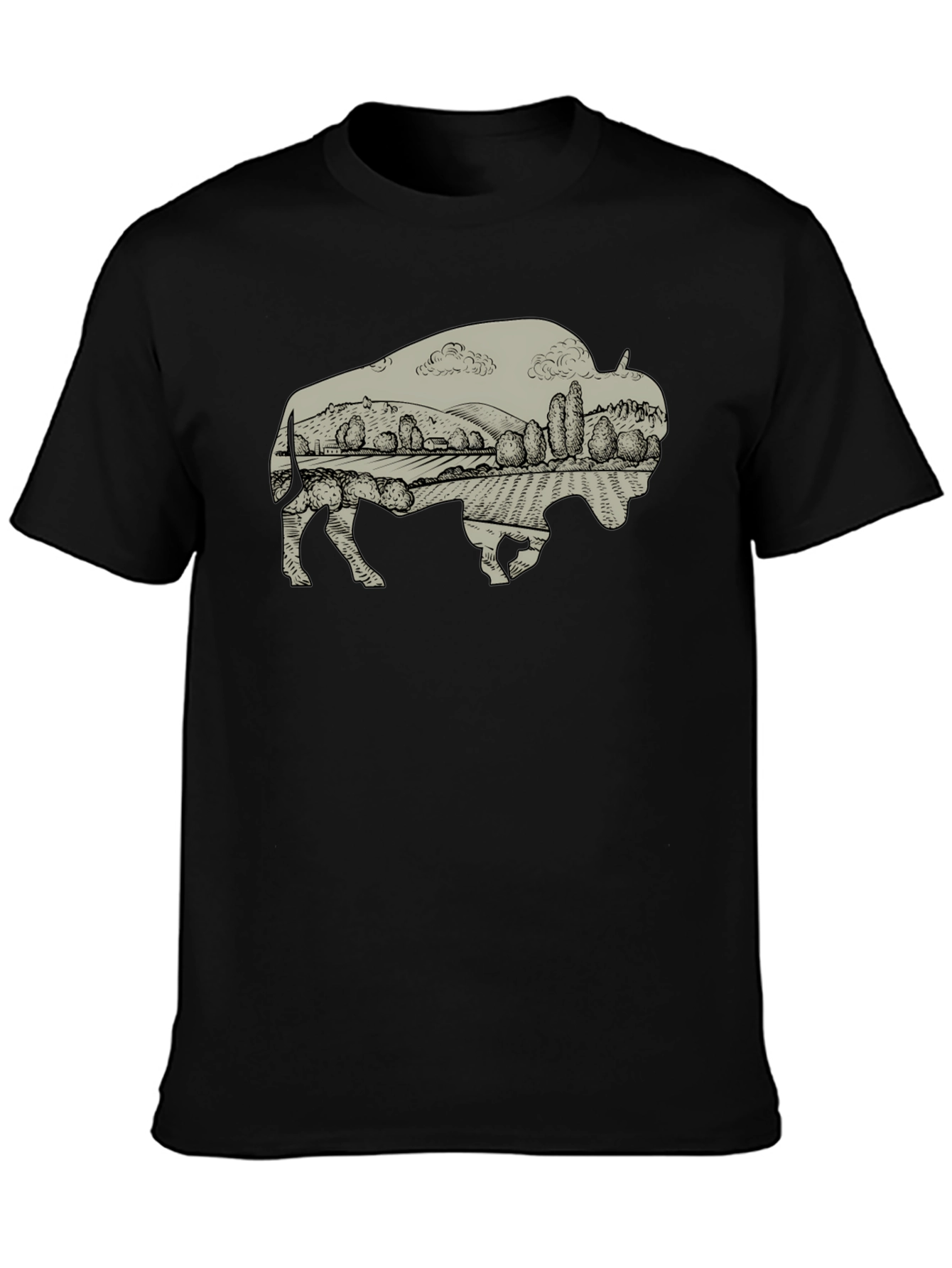 Black Bison Landscape Graphic T-Shirt - Casual Style view 3