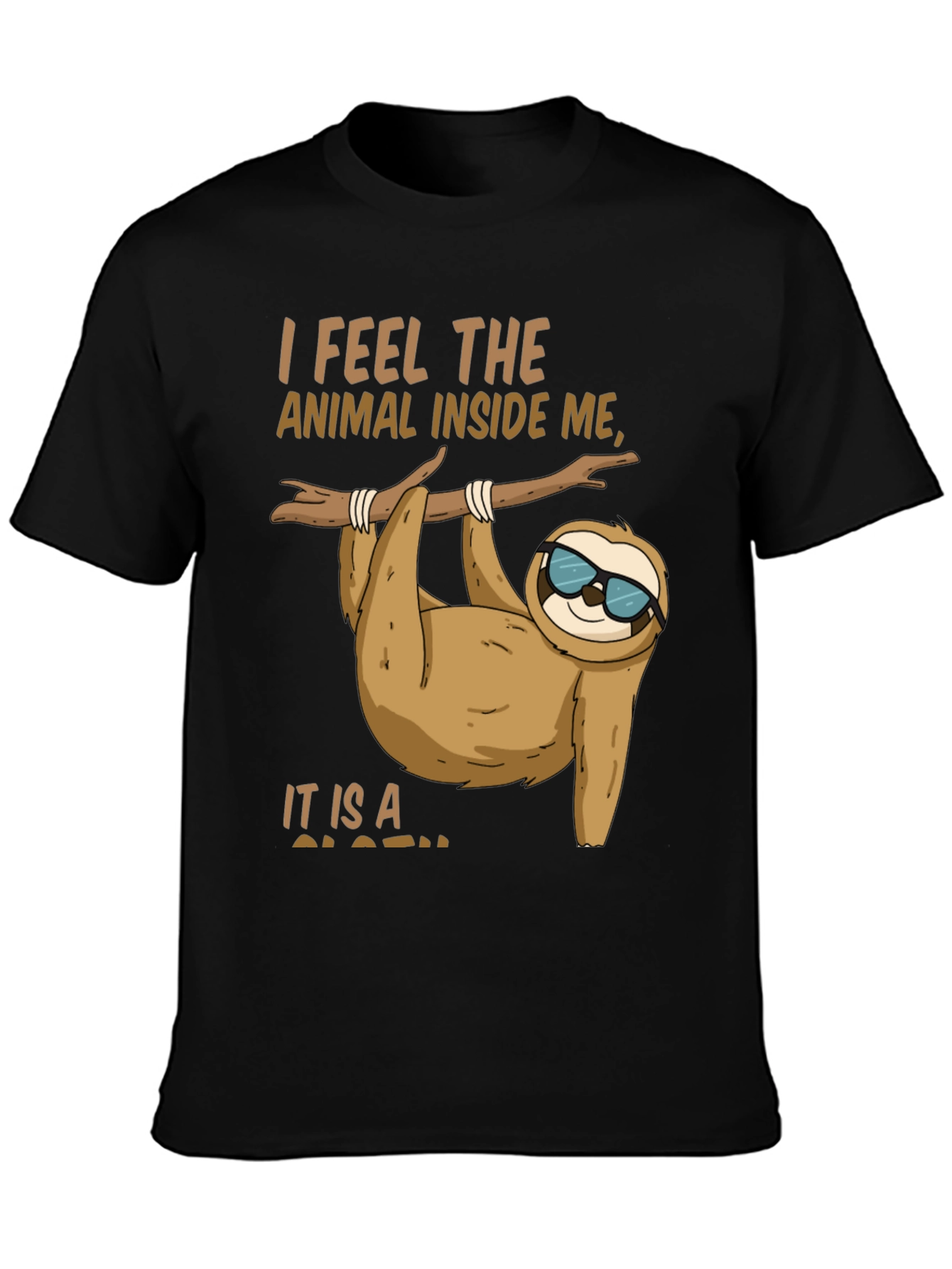 Black Funny Sloth T-Shirt - I Feel the Animal Inside Me view 3