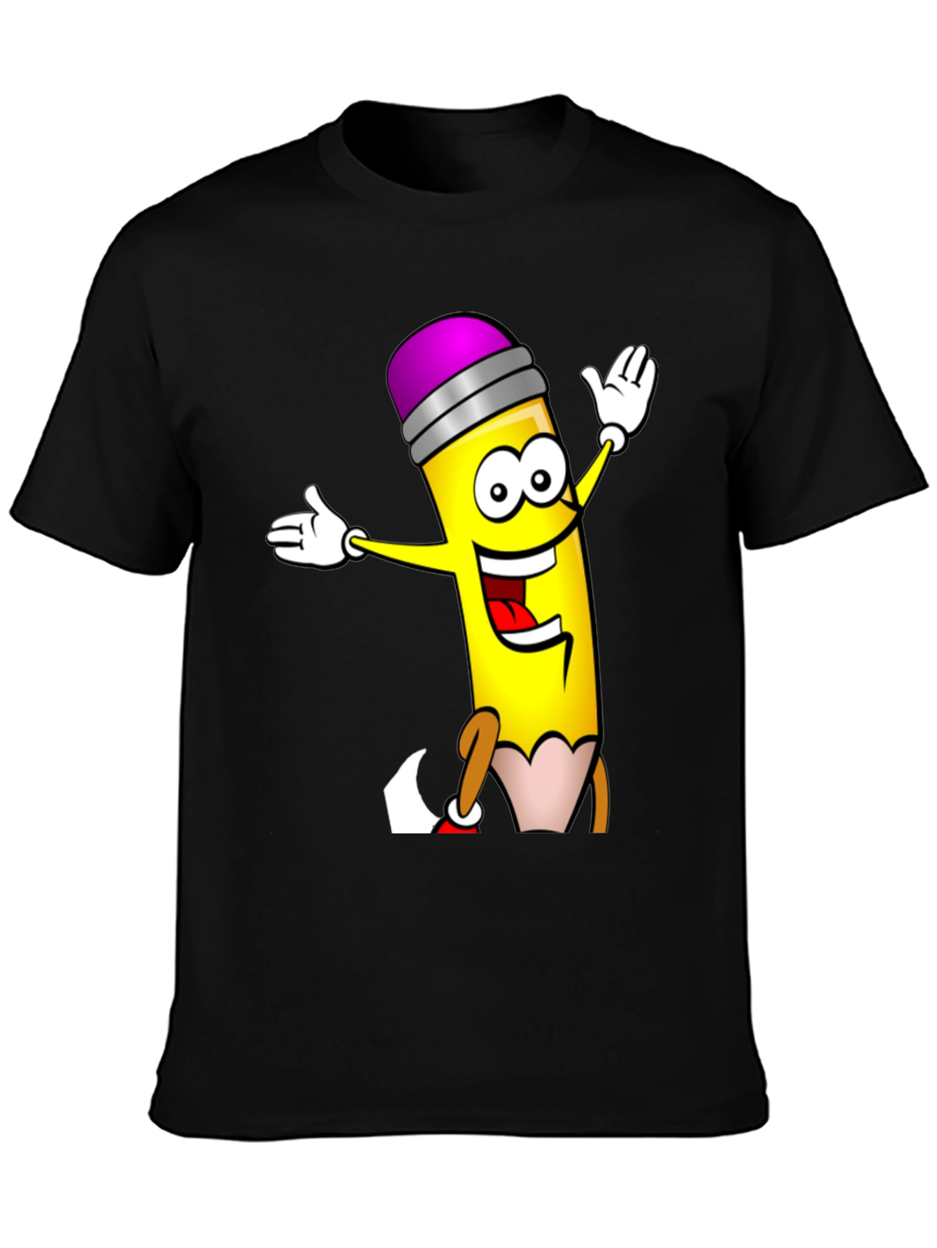 Black Cartoon Pencil T-Shirt - Black Cotton Graphic Tee view 3
