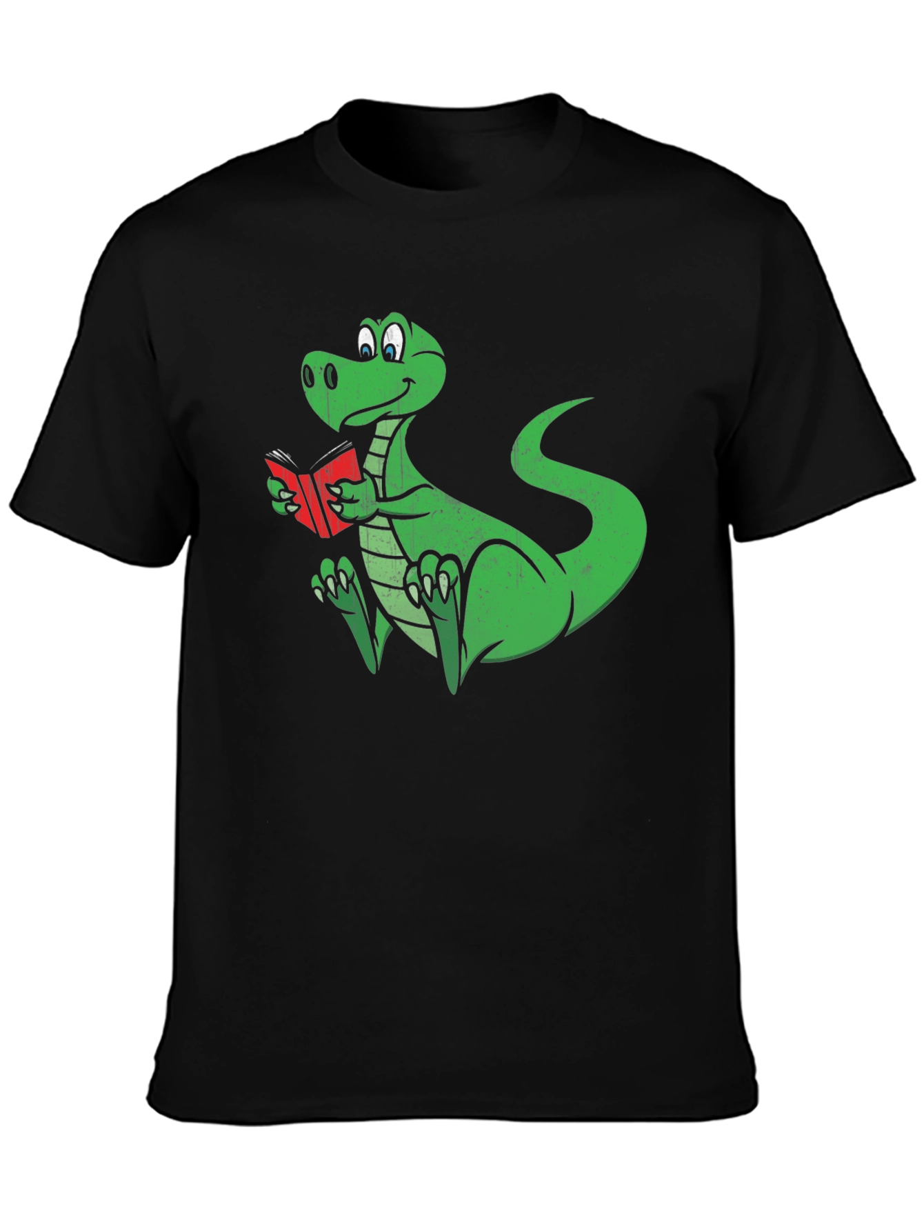 Black Dino Reading T-Shirt - Black Cotton Graphic Tee view 3