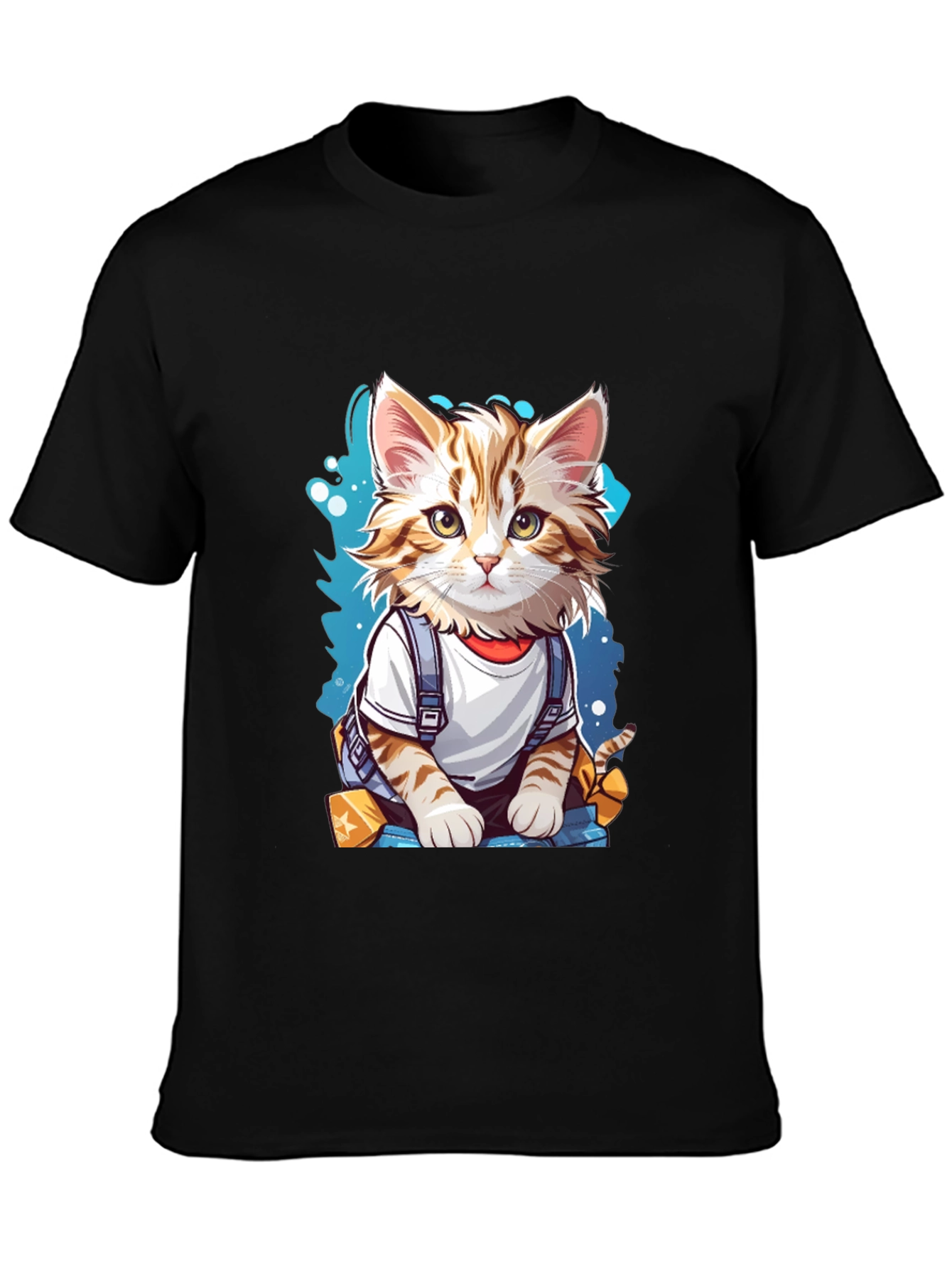 Black Cute Cartoon Cat T-Shirt view 3