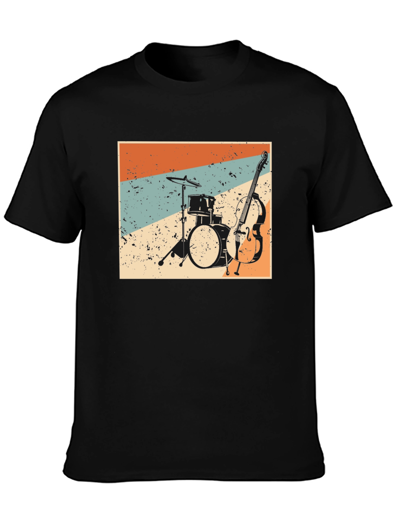 Black Vintage Music T-Shirt: Drums and Bass view 3