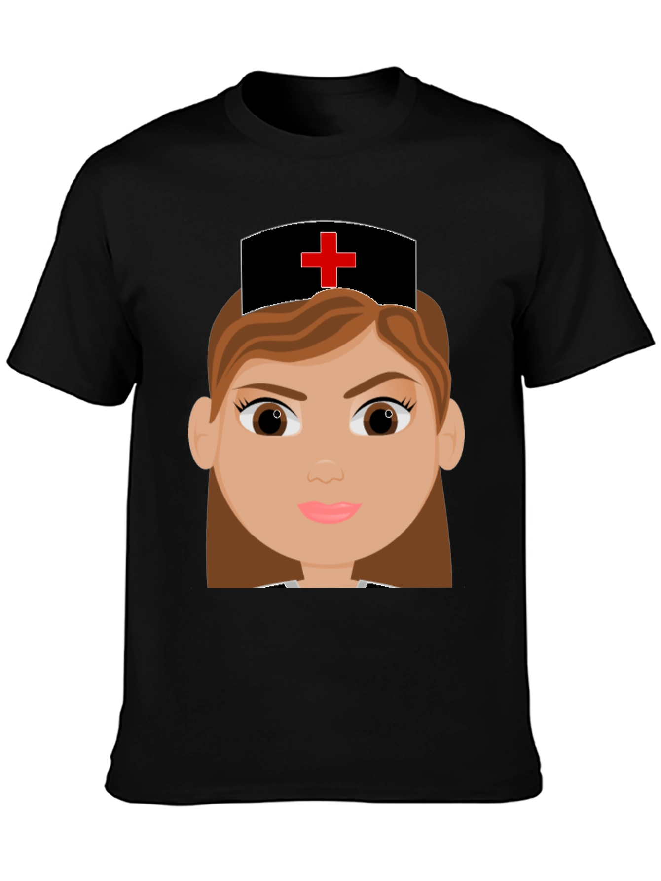 Cartoon Nurse Graphic Tee - Black Cotton Blend T-Shirt - 3