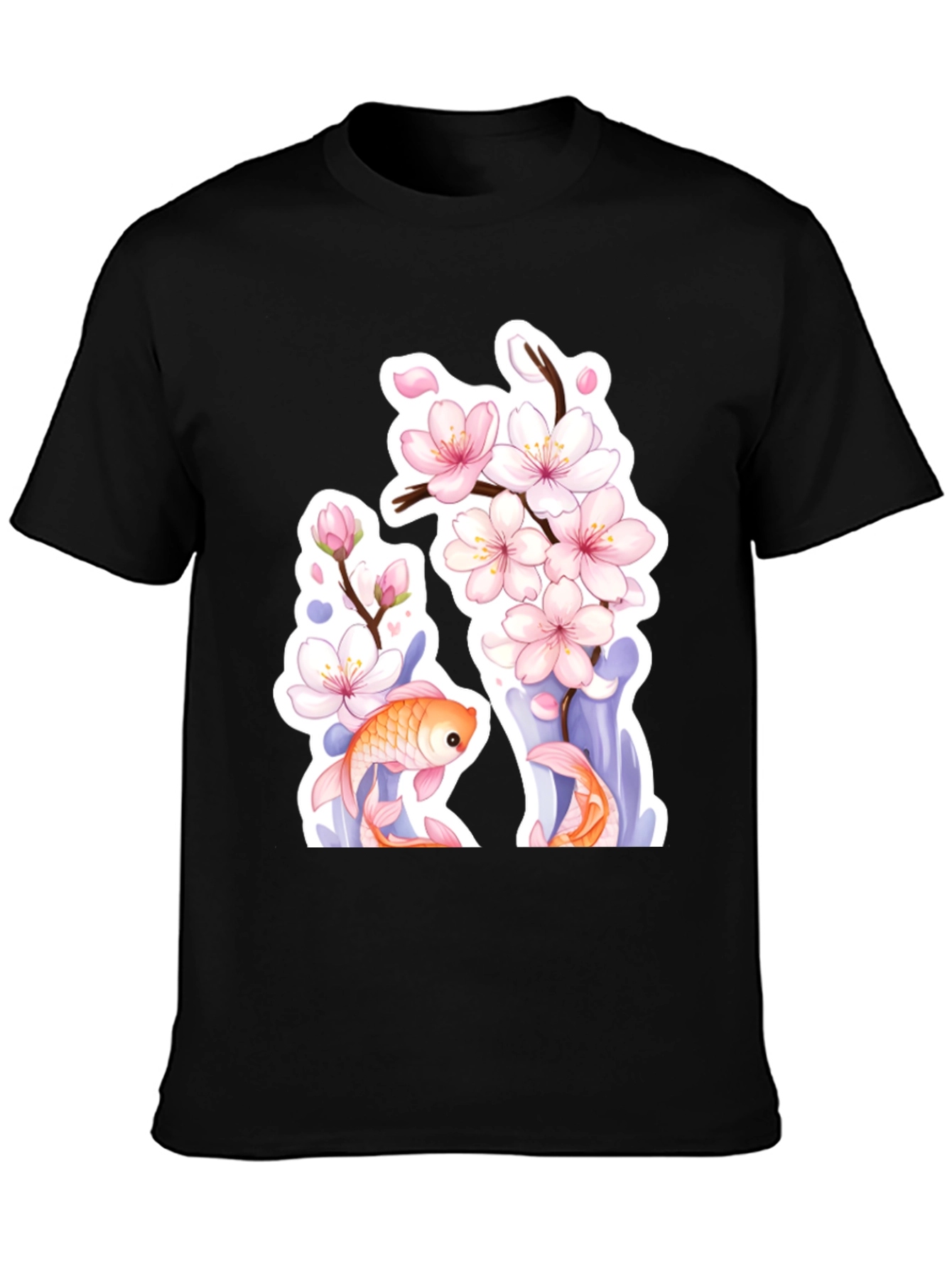 Black Cherry Blossom Koi Fish Graphic Tee view 3