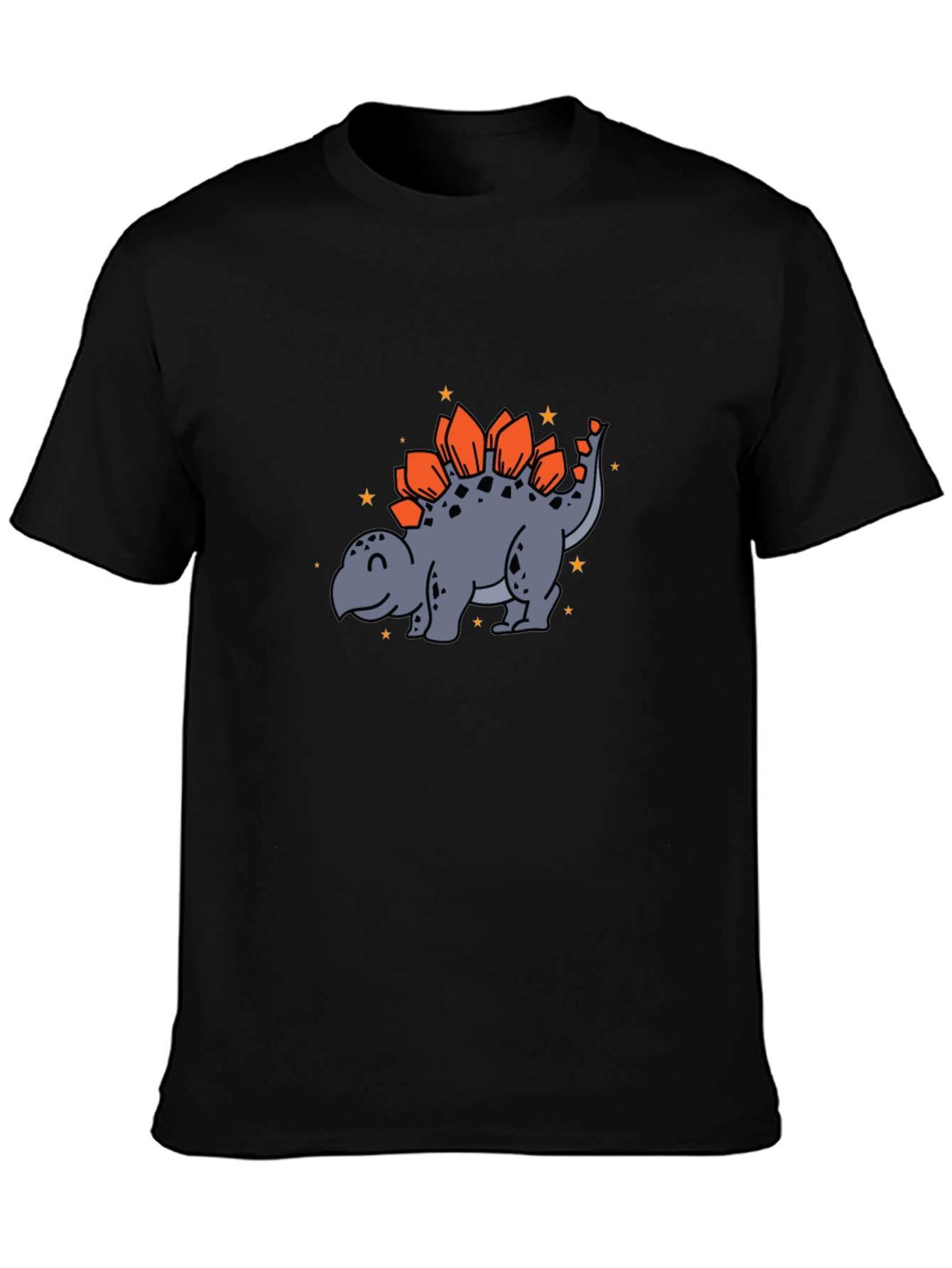 Black Cartoon Stegosaurus Graphic T-Shirt view 3