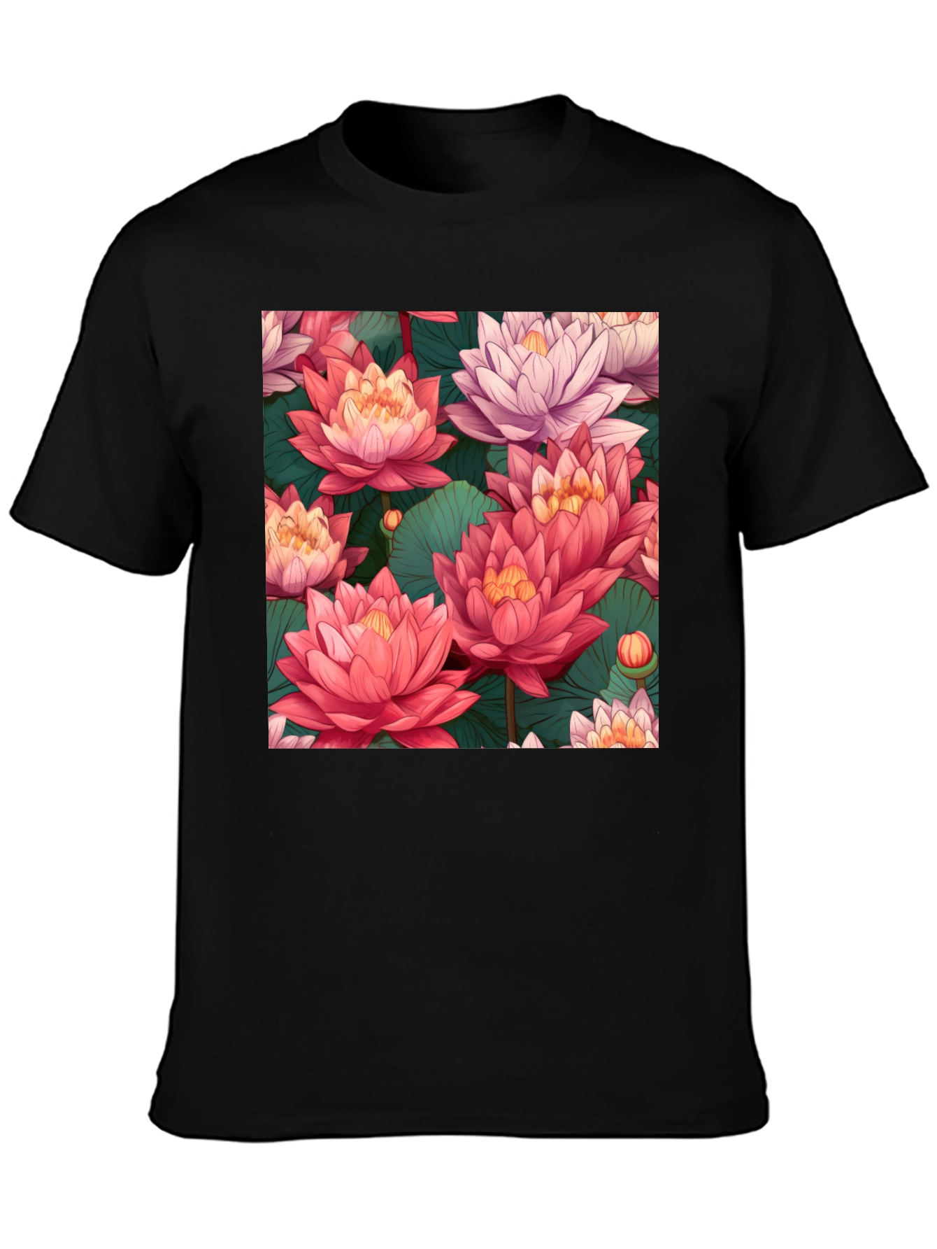 Black Lotus Floral Print Black T-Shirt view 3