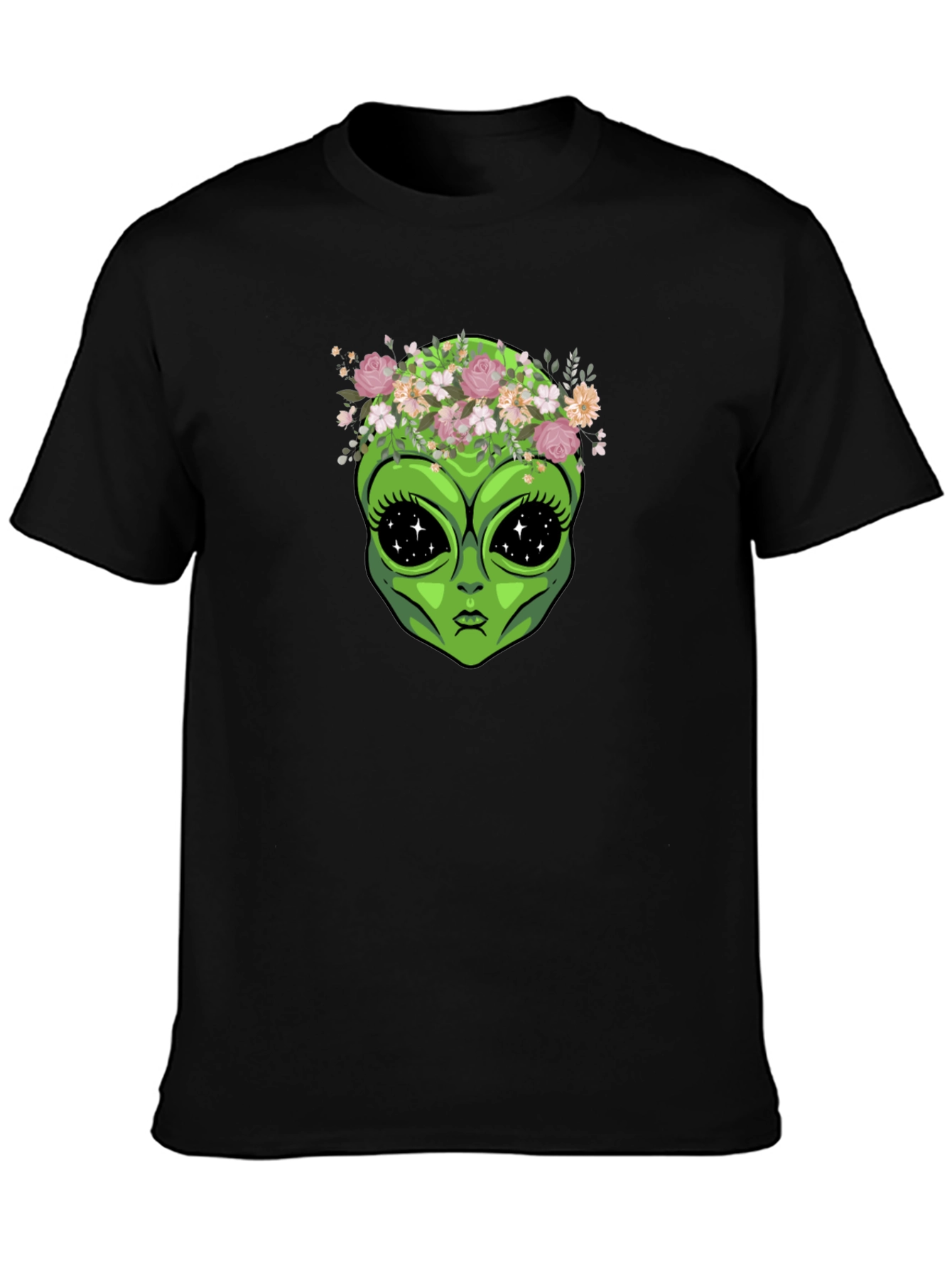 Black Alien Flower Crown Graphic Tee - Black view 3