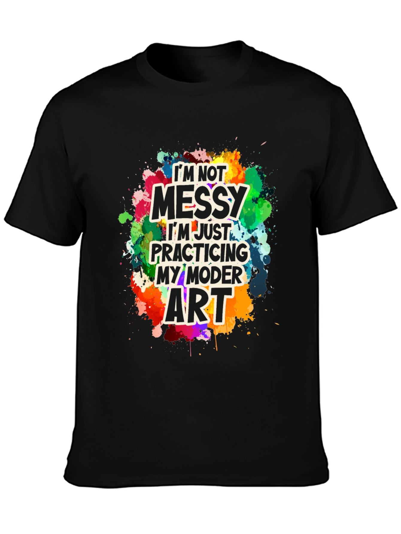 Black Funny Modern Art Messy T-Shirt view 3