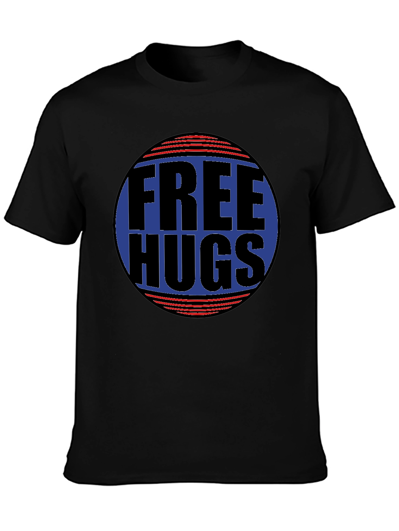 Black Free Hugs Graphic T-Shirt - Black Cotton Blend Casual Tee view 3