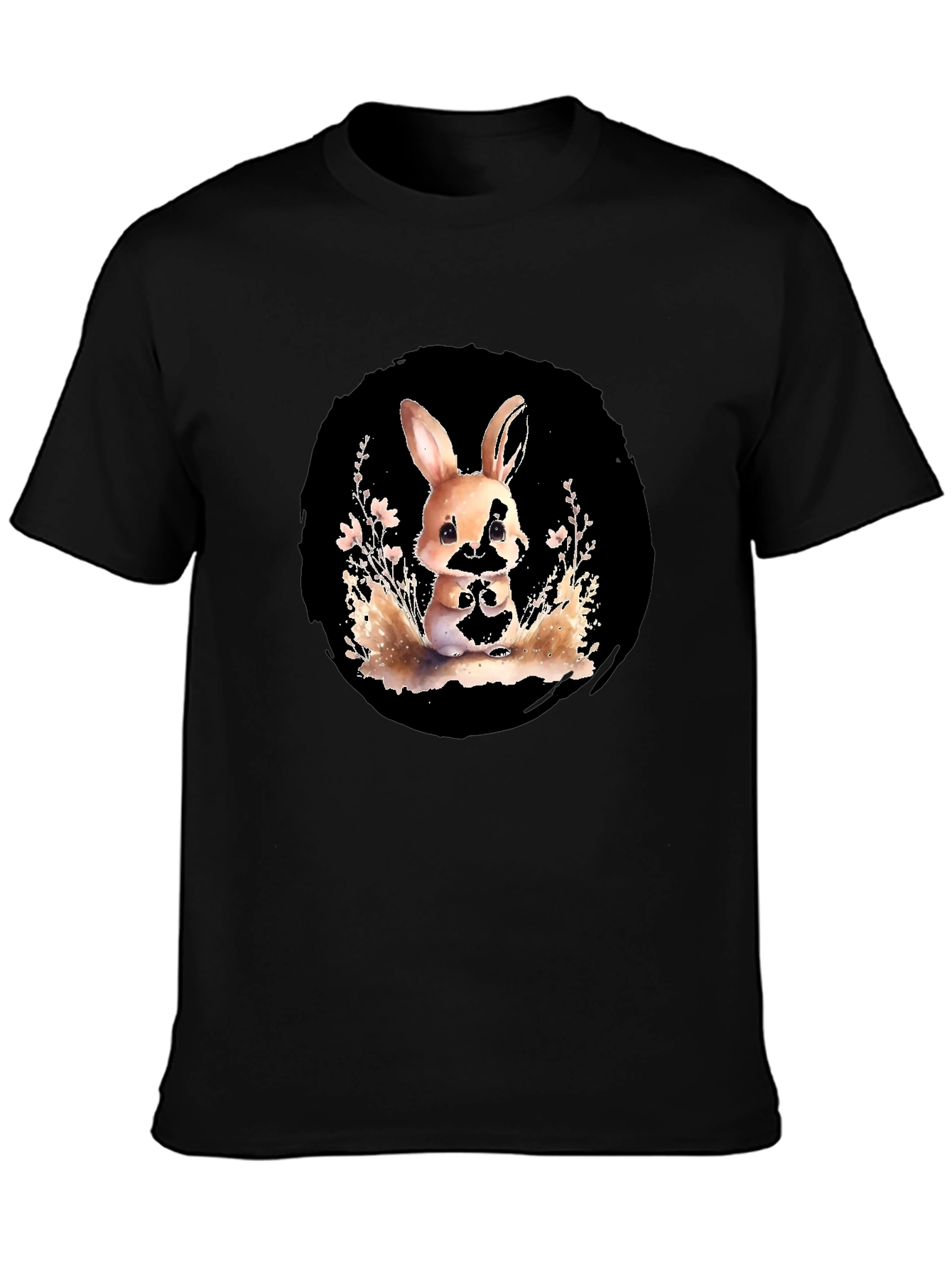 Black Cute Rabbit Graphic Tee - Stylish Black Cotton Blend Shirt view 3