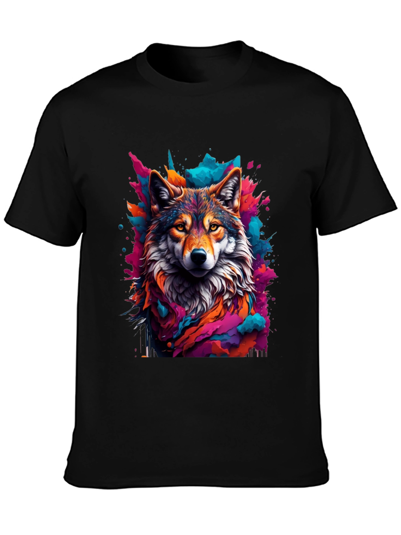 Black Wolf Art Graphic Black Tee - Vibrant Men's T-Shirt view 3