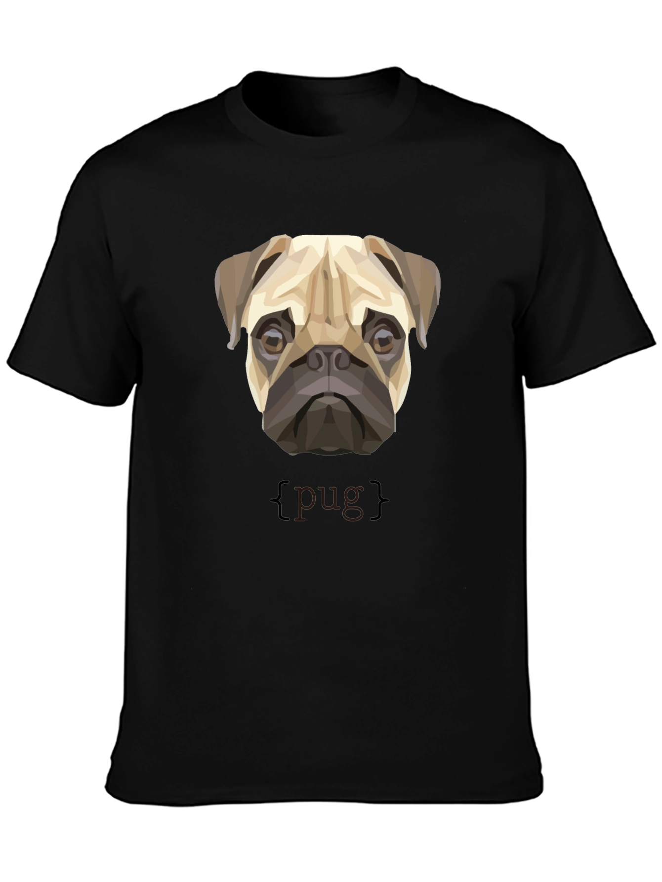 Black Geometric Pug Dog Graphic Print T-Shirt view 3