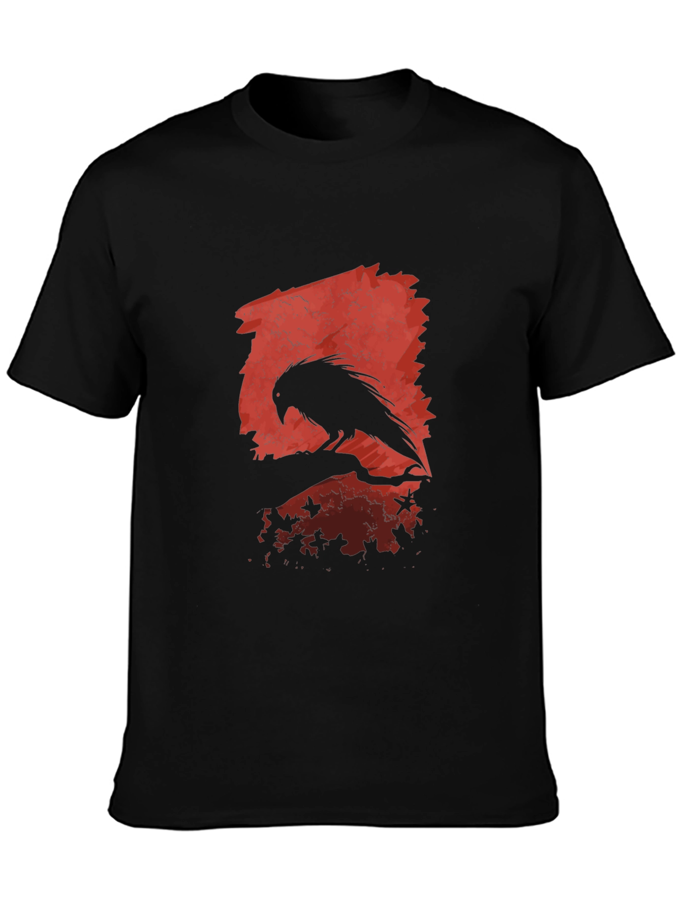 Black Raven Silhouette Graphic Black T-Shirt view 3