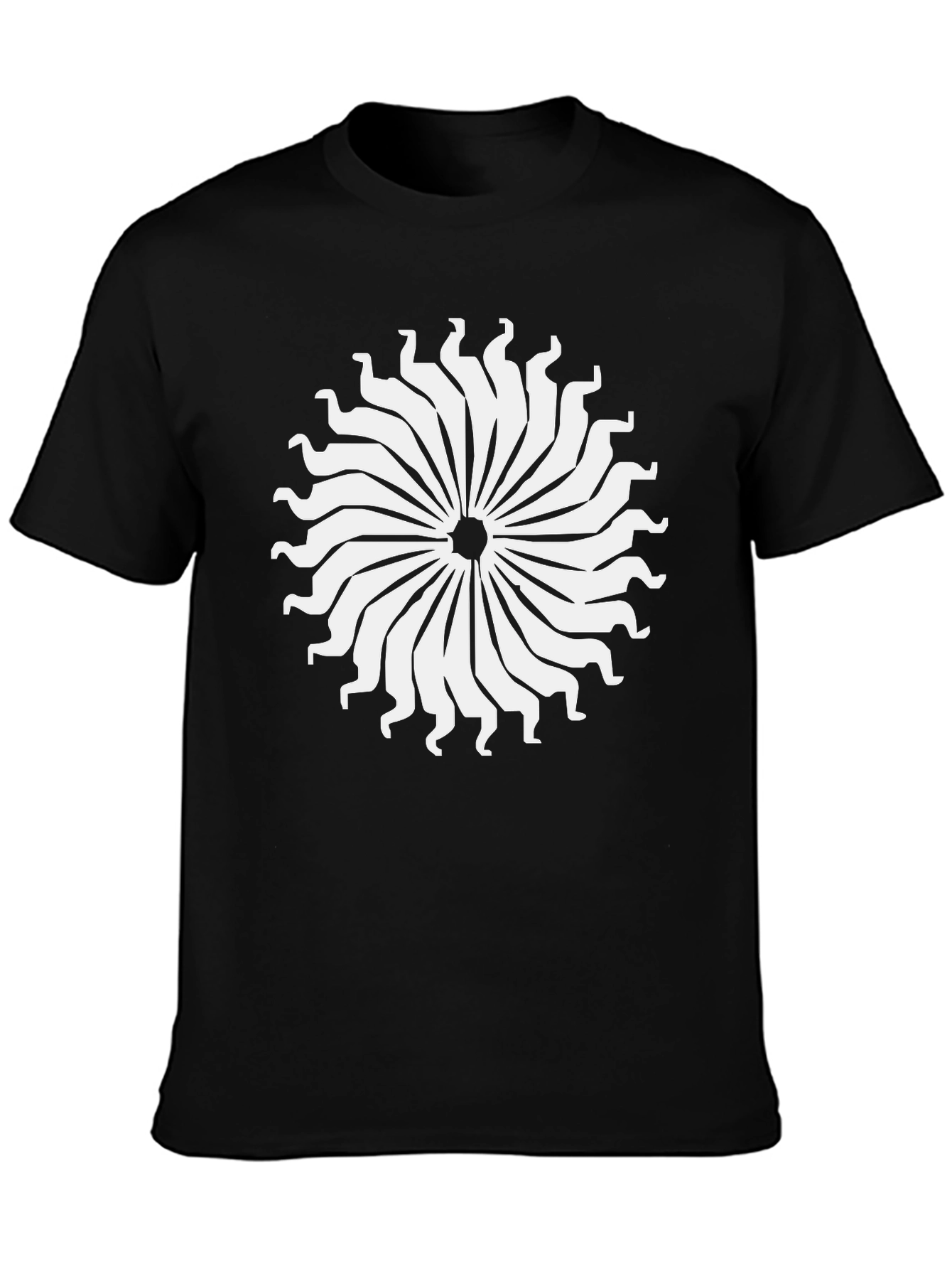 Black Abstract Sun T-Shirt - Black Cotton Tee view 3
