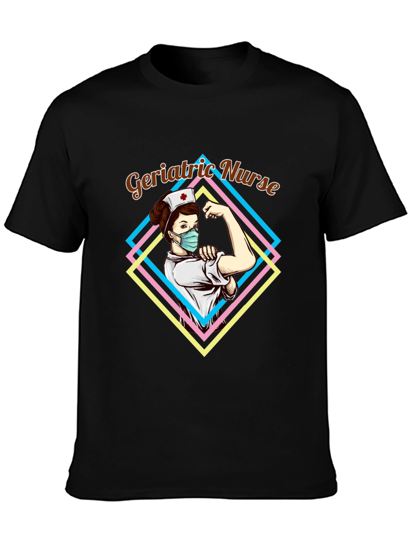 Black Geriatric Nurse Graphic T-Shirt - Black view 3