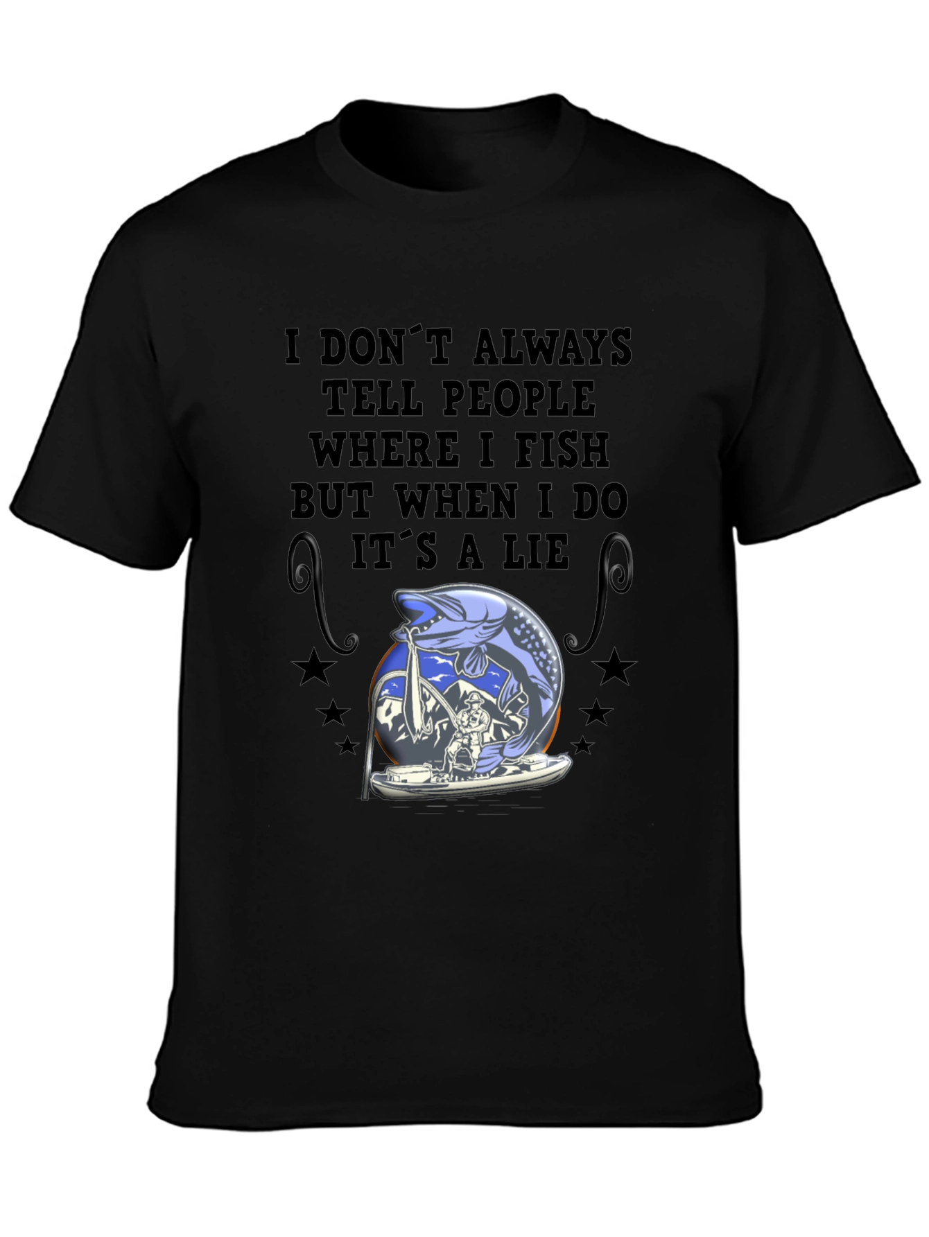Black Fishing Lie T-Shirt - Angler Humor Tee view 3