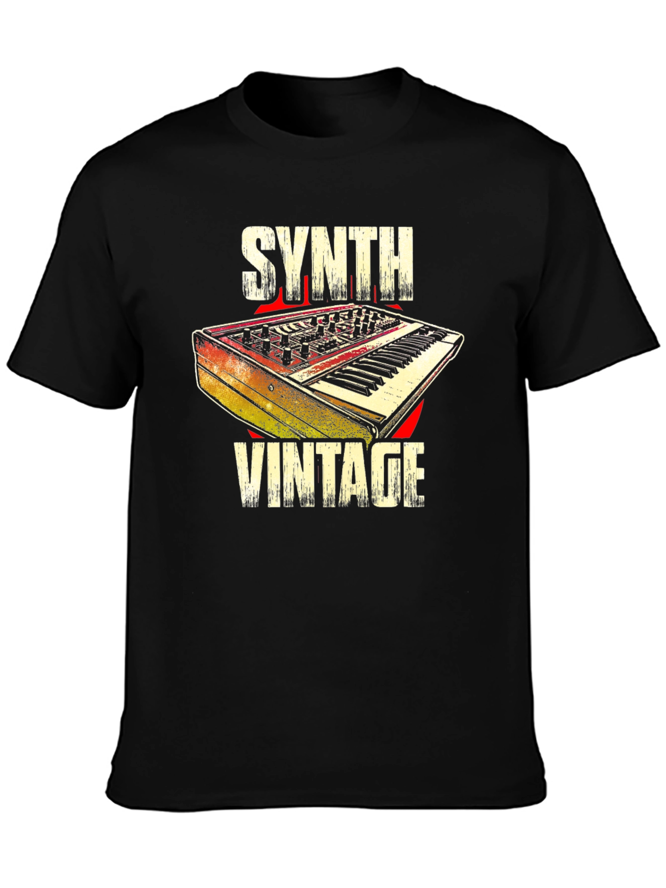 Black Synth Vintage T-Shirt Retro Keyboard view 3