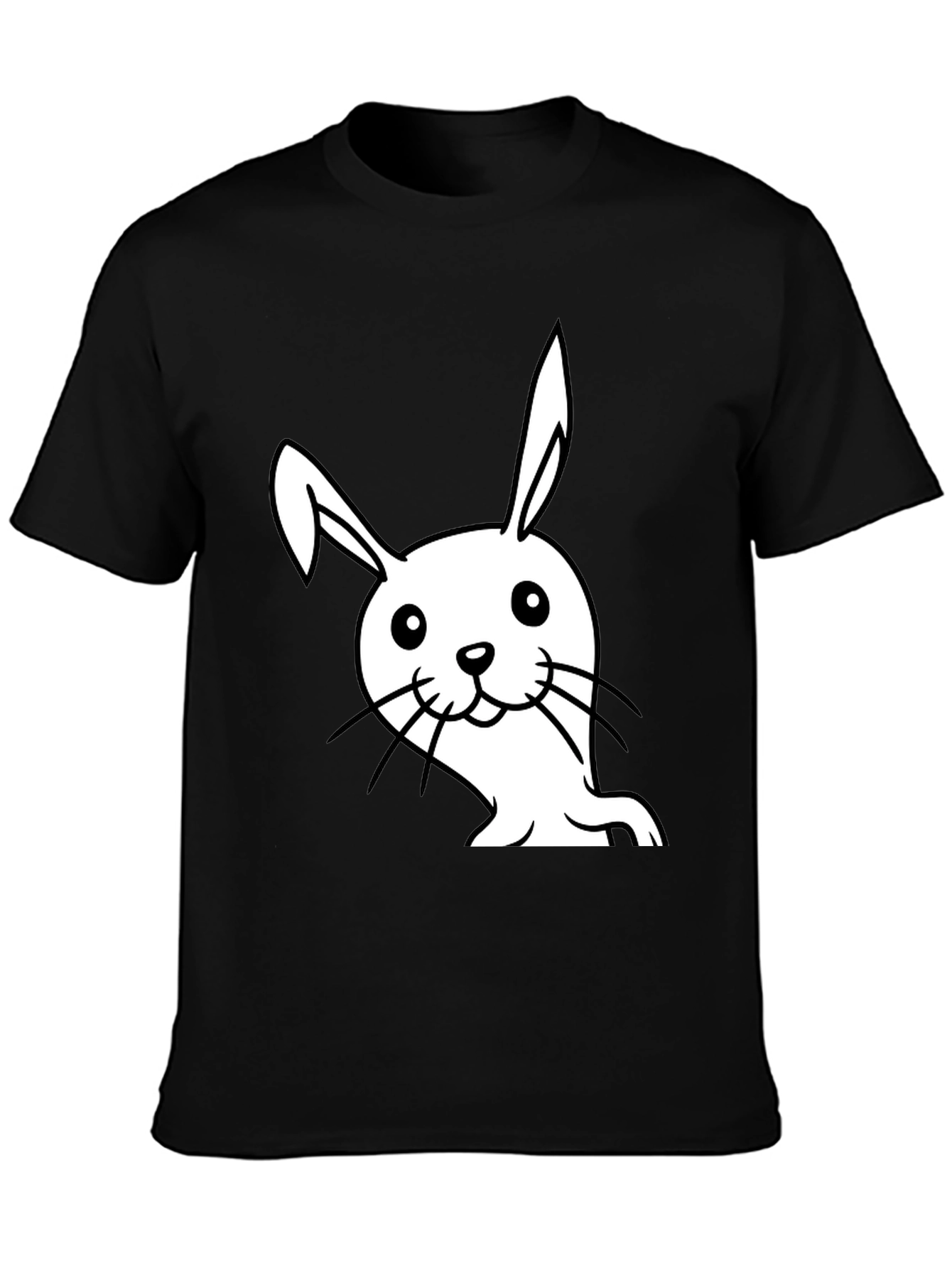 Black Cute Bunny Graphic Black T-Shirt view 3