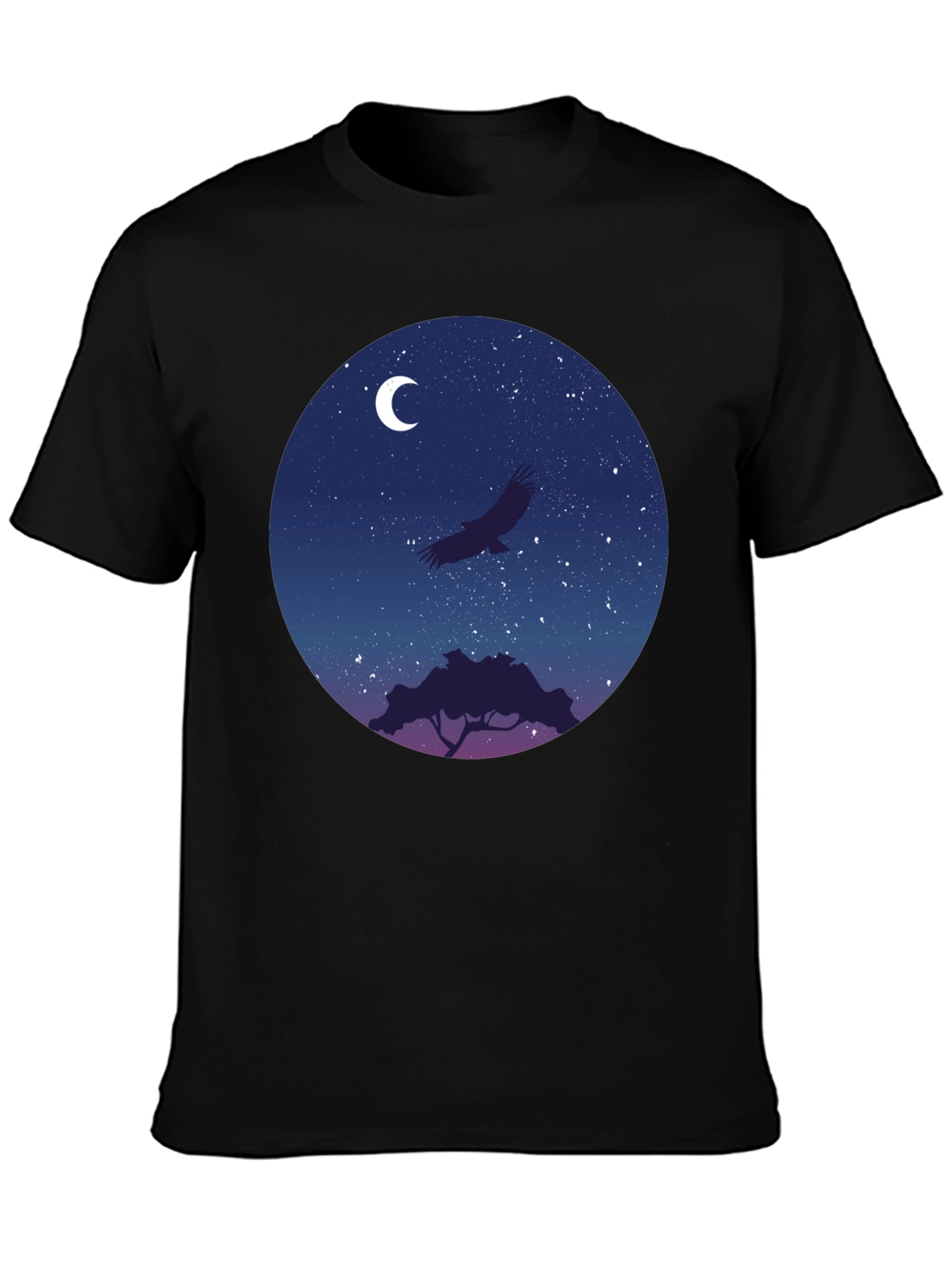 Black Night Sky Eagle Graphic Tee - Black Cotton Blend view 3