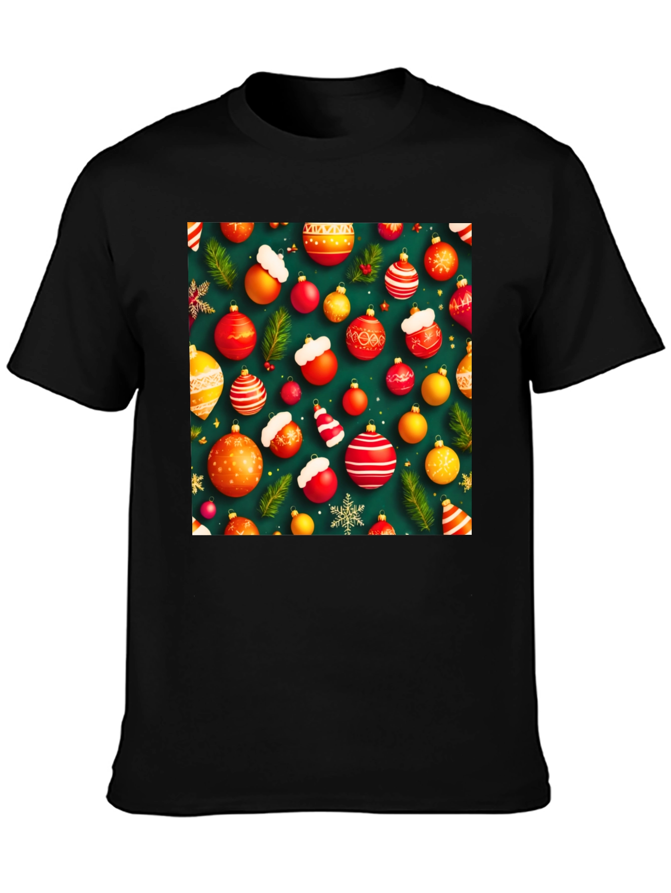 Black Festive Holiday Ornament Pattern T-Shirt view 3
