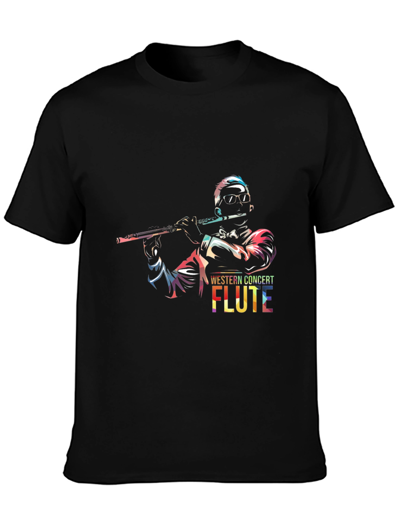 Black Concert Flute Graphic Tee - Music Lover's T-Shirt view 3