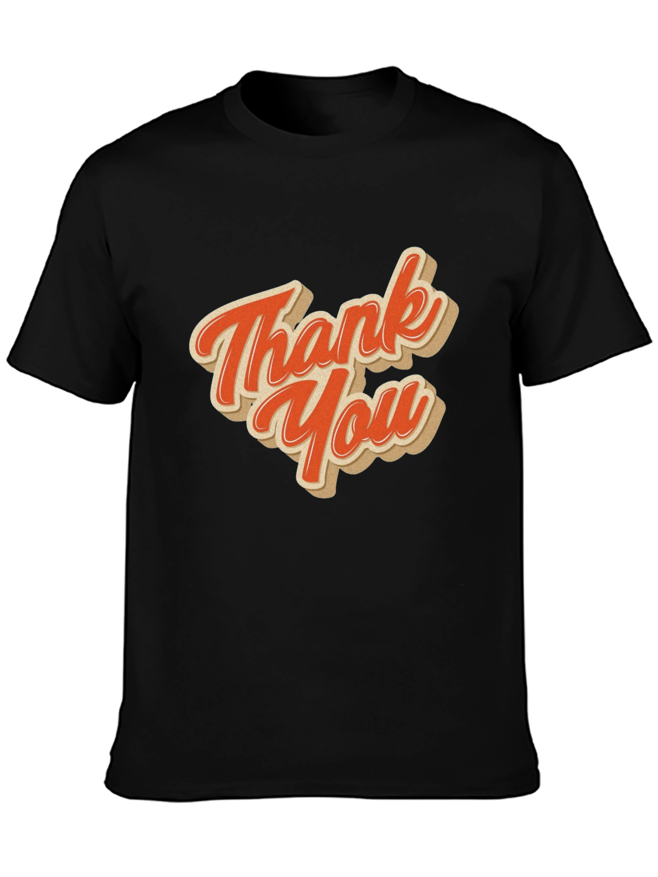 Black Retro Thank You Graphic Tee - Black Cotton Blend view 3