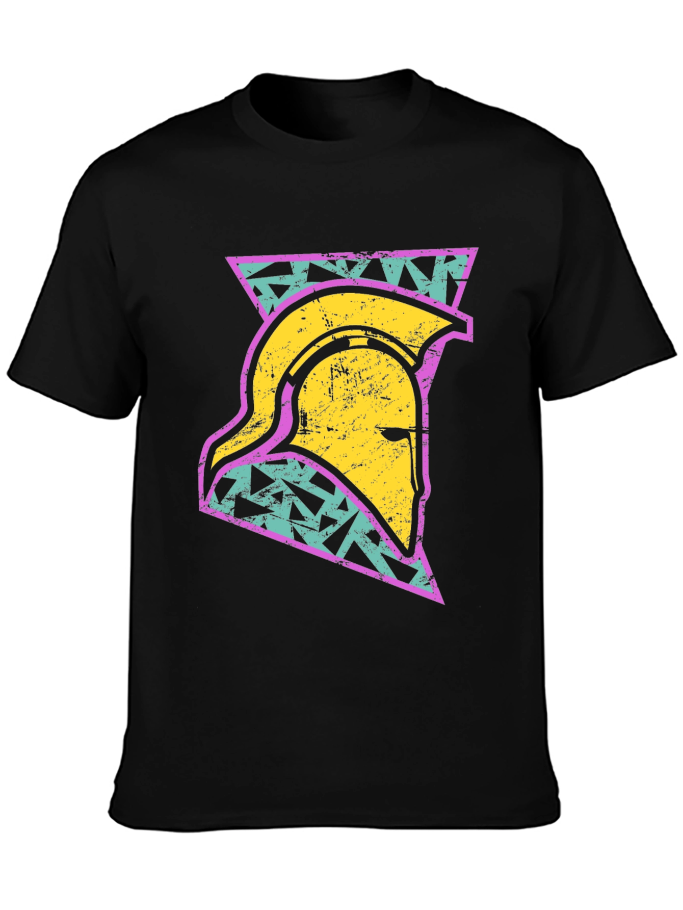 Black Retro Spartan Helmet Graphic T-Shirt view 3
