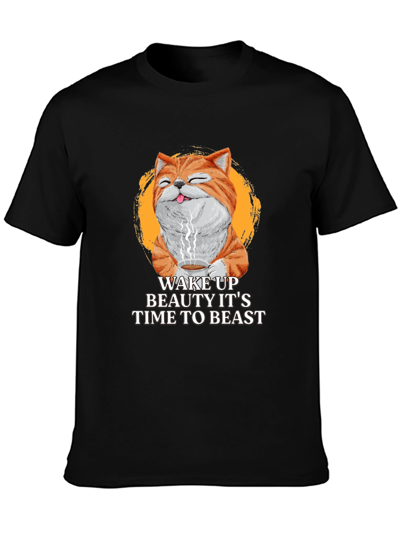 Black Wake Up Beauty It's Time To Beast Cat T-Shirt view 3