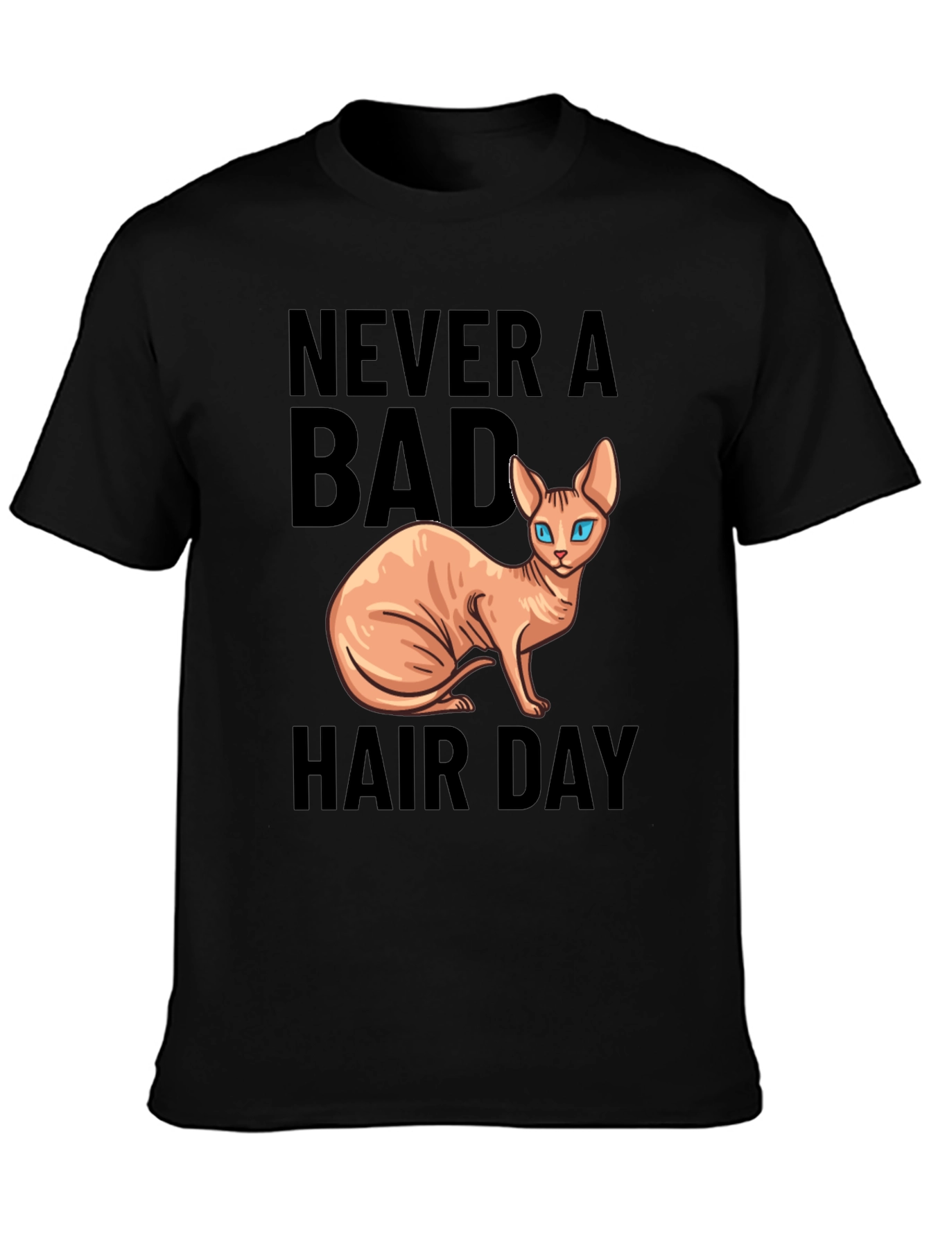 Black Never a Bad Hair Day Cat T-Shirt view 3